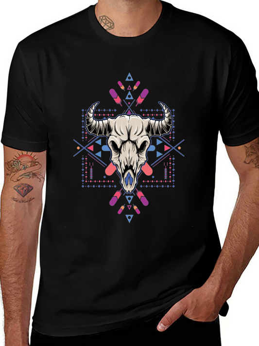 Bull Skull Graphic Tee - Stylish Mens Black T-Shirt