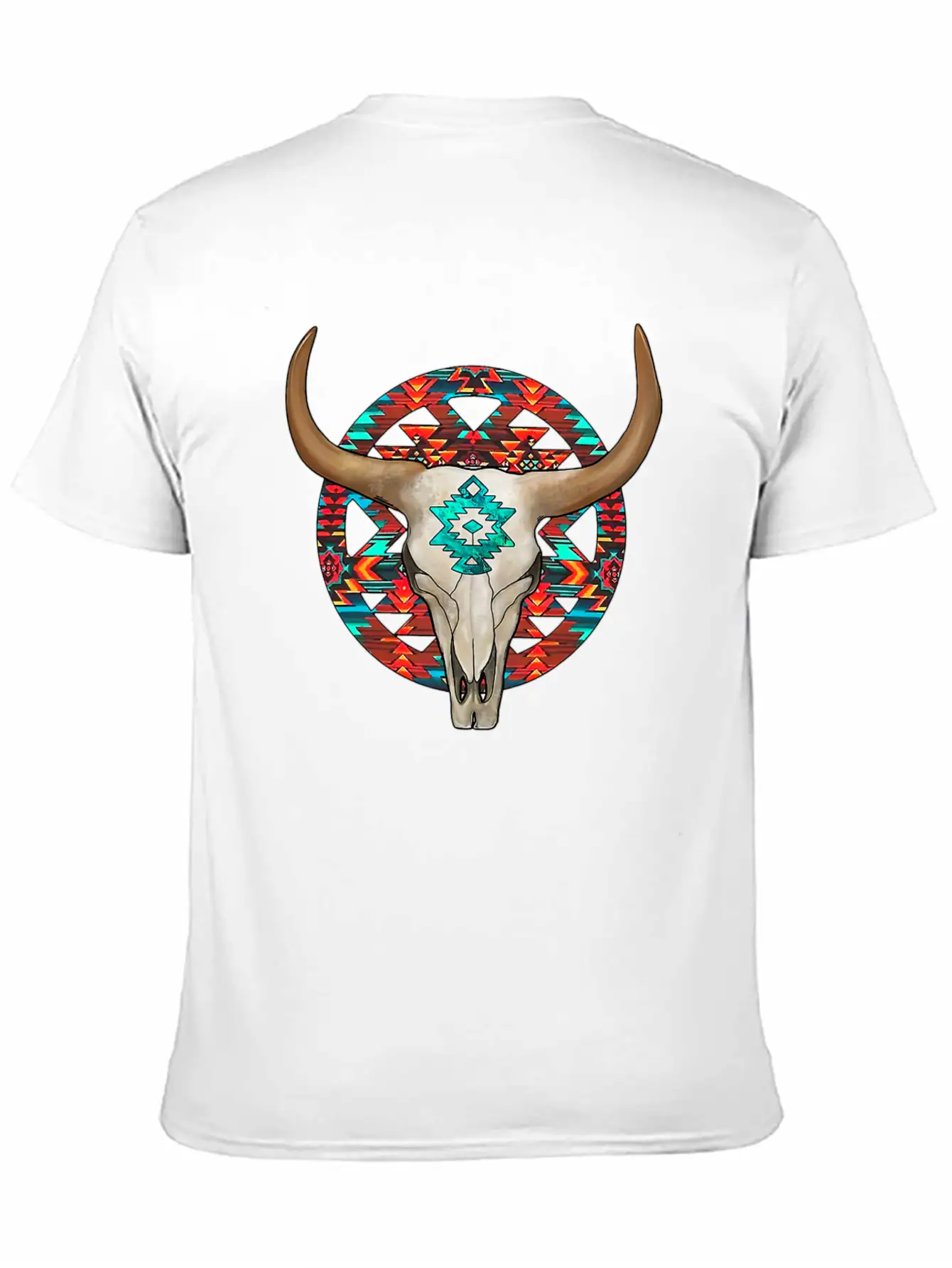 Aztec Bull Skull Unisex Short Sleeve Soft Cotton T-Shirt – Casual Everyday Wear