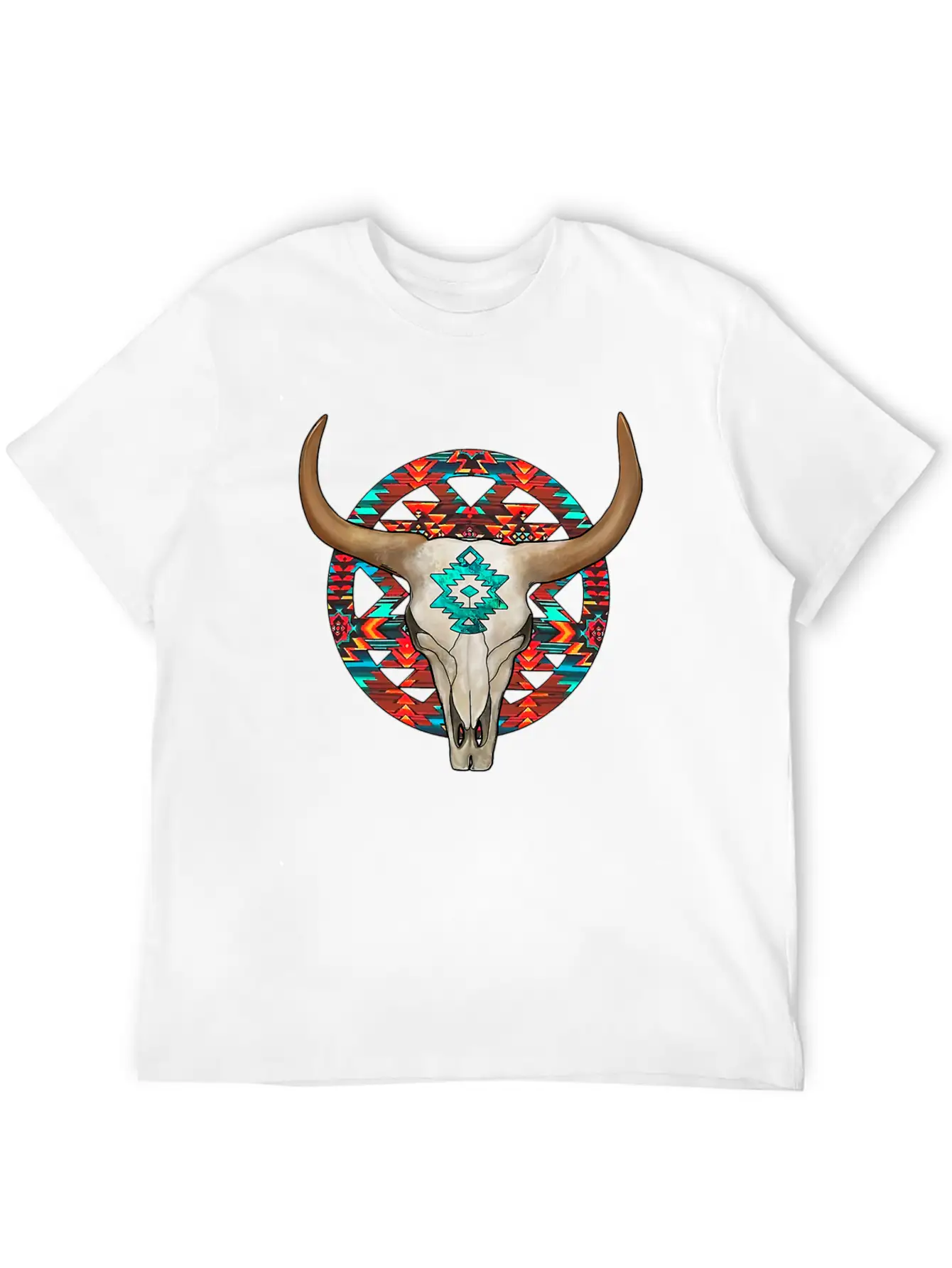 Aztec Bull Skull Unisex Short Sleeve Soft Cotton T-Shirt – Casual Everyday Wear