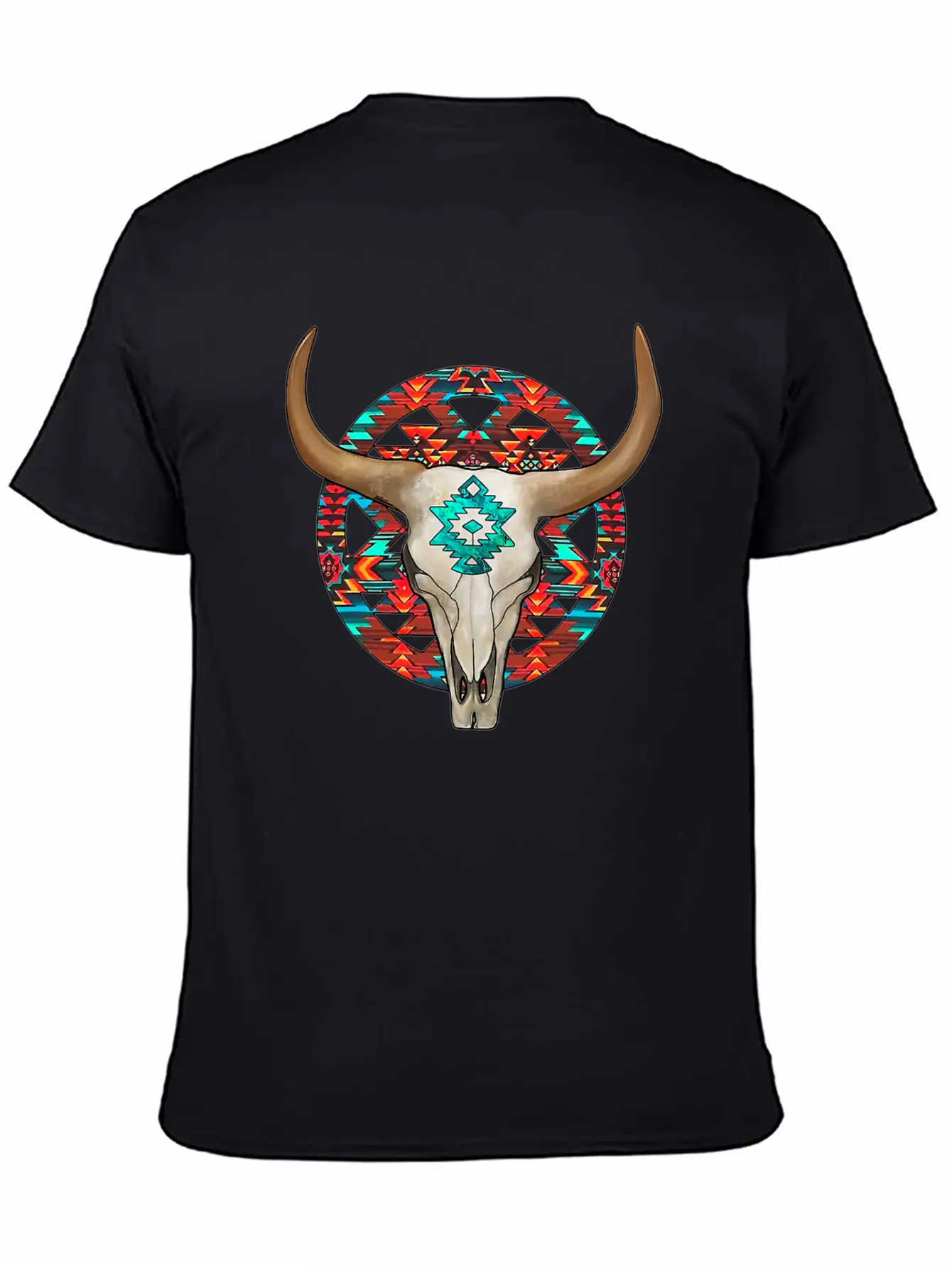 Aztec Bull Skull Unisex Short Sleeve Soft Cotton T-Shirt – Casual Everyday Wear