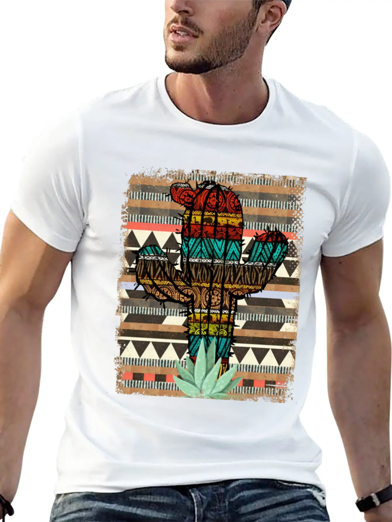 Aztec Cactus Stylish Everyday T-Shirt – Unisex Basic Cotton Tee