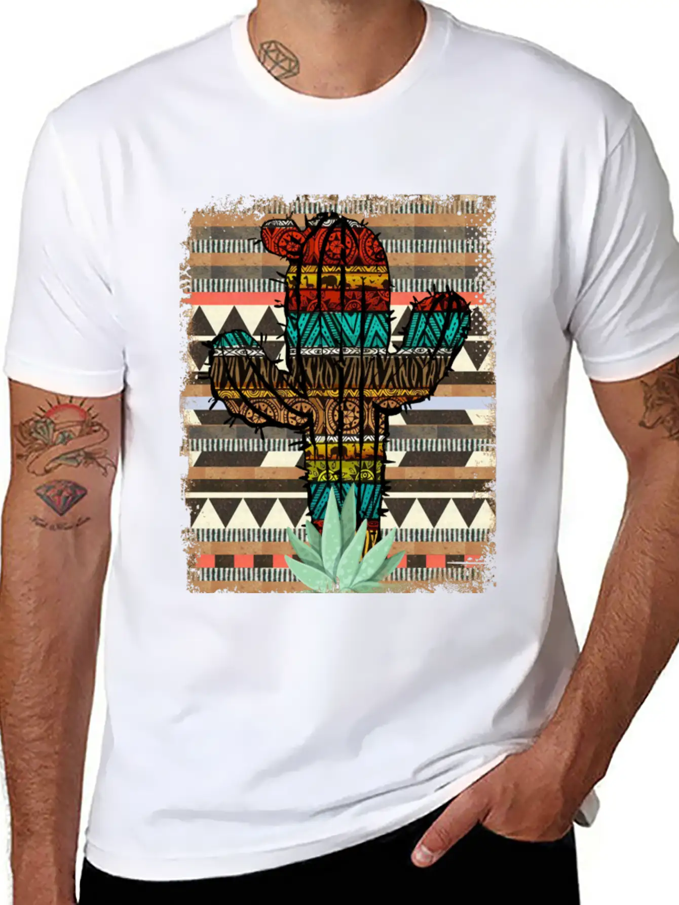 Aztec Cactus Stylish Everyday T-Shirt – Unisex Basic Cotton Tee