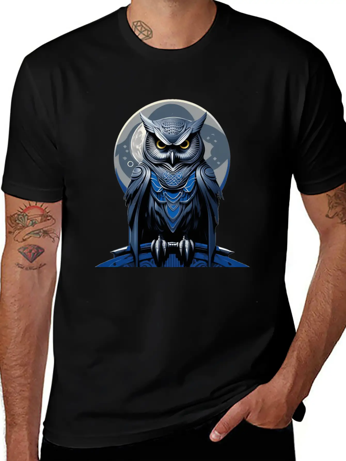 Azure Whispers Of Night: Mysterious Owl Fashion Comfortable Minimalist Graphic Tee – Summer Style Essential