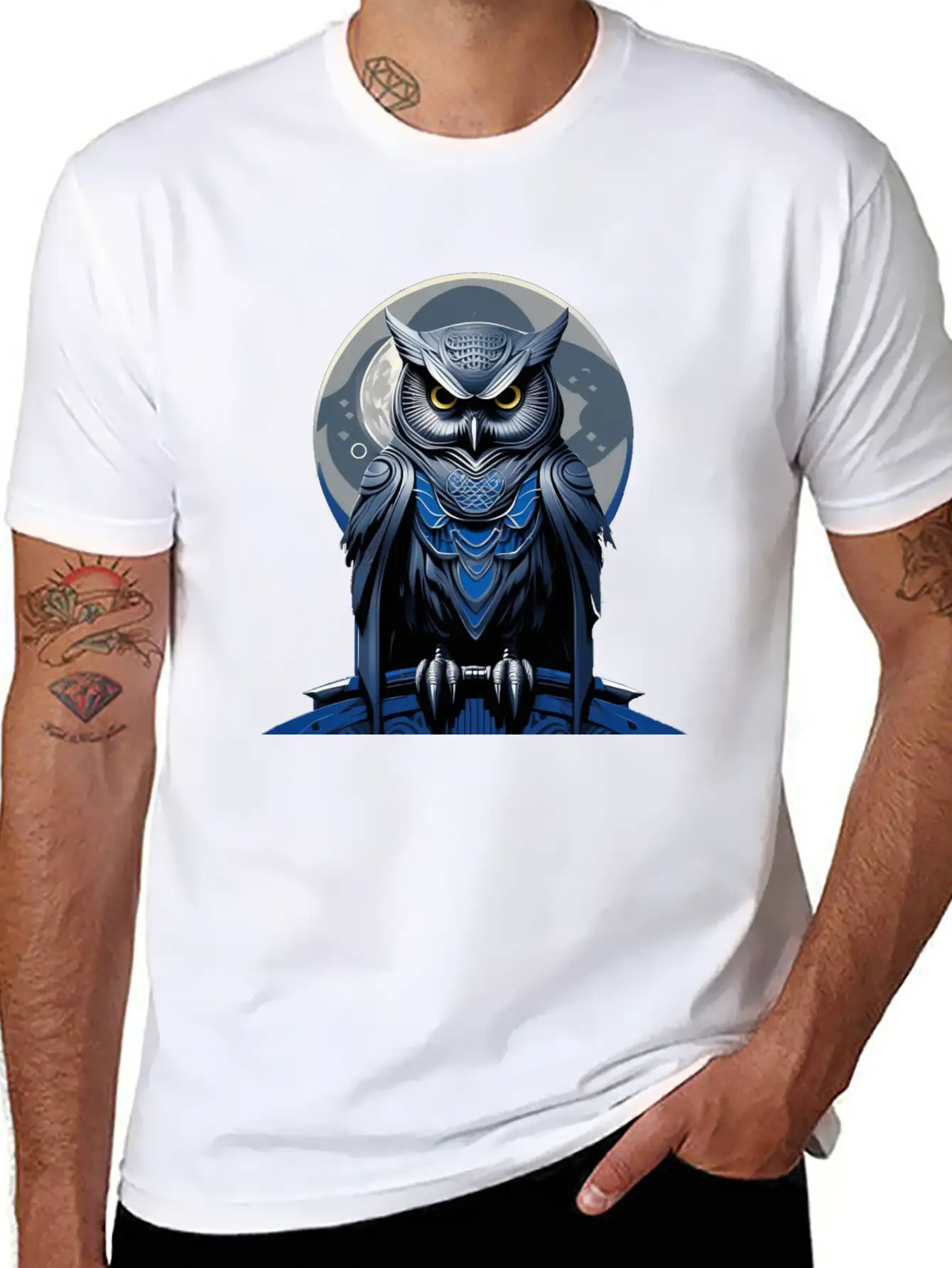 Azure Whispers Of Night: Mysterious Owl Fashion Comfortable Minimalist Graphic Tee – Summer Style Essential