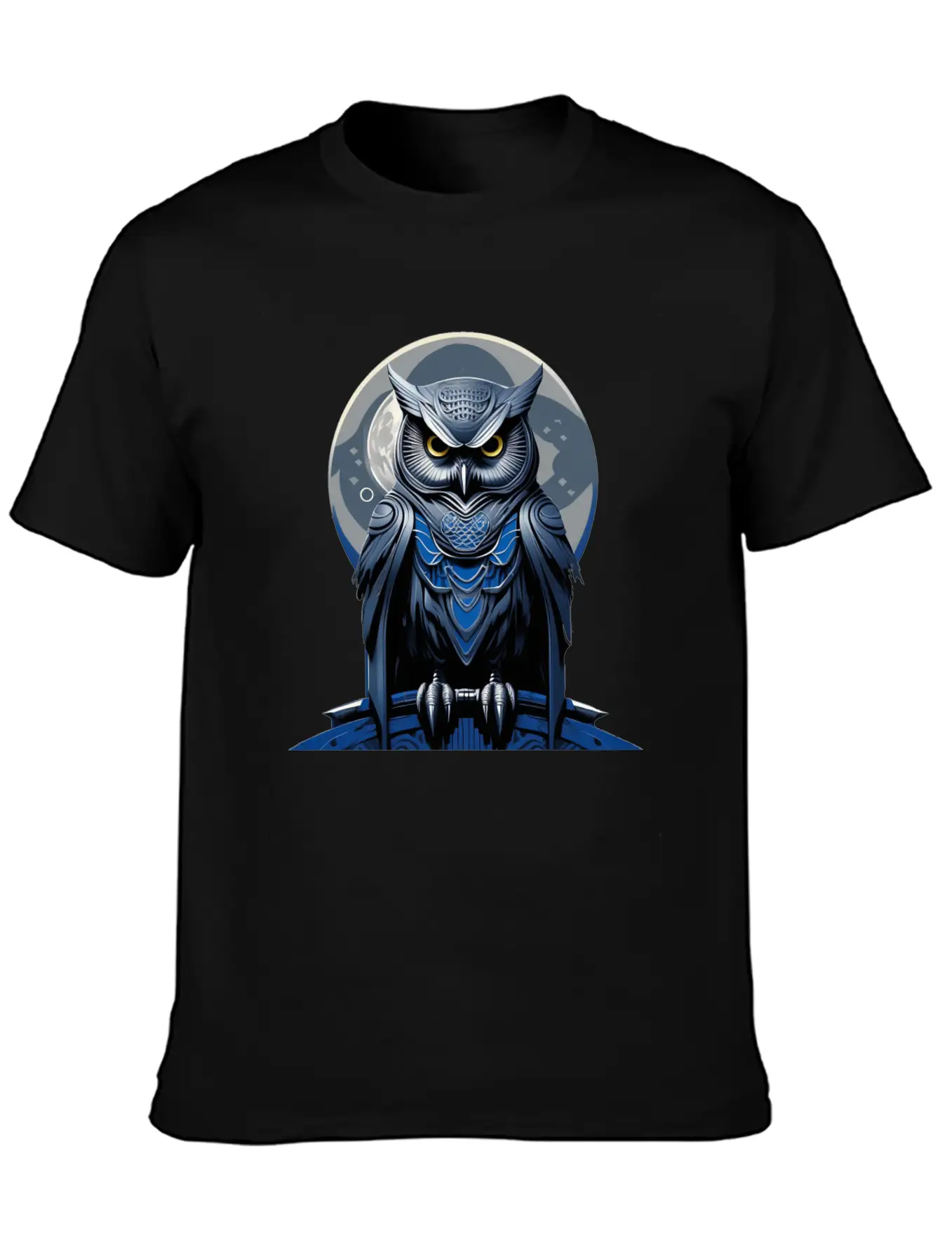 Azure Whispers Of Night: Mysterious Owl Fashion Comfortable Minimalist Graphic Tee – Summer Style Essential