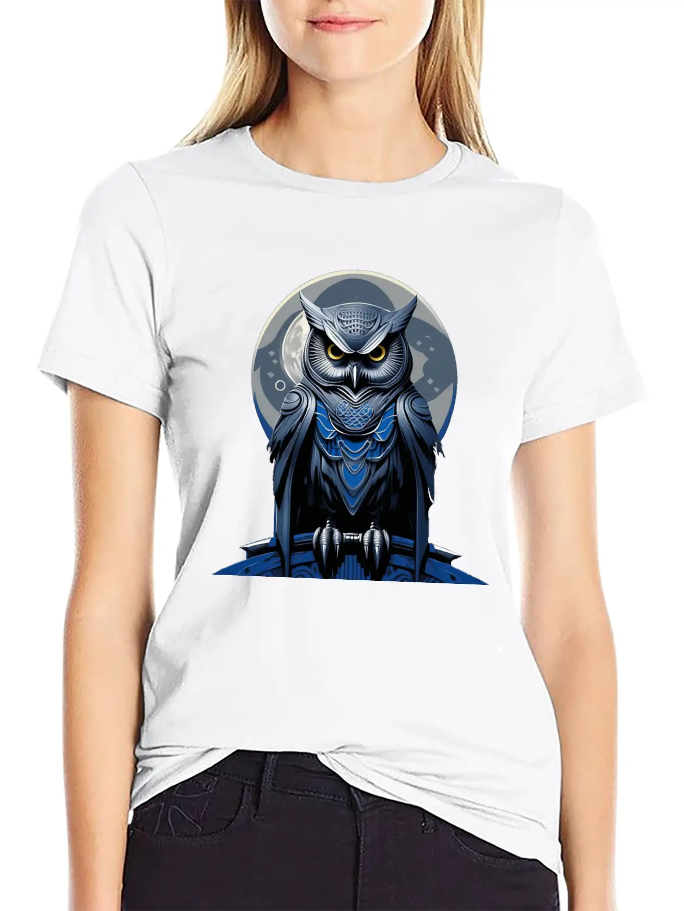 Azure Whispers Of Night: Mysterious Owl Fashion Comfortable Minimalist Graphic Tee – Summer Style Essential