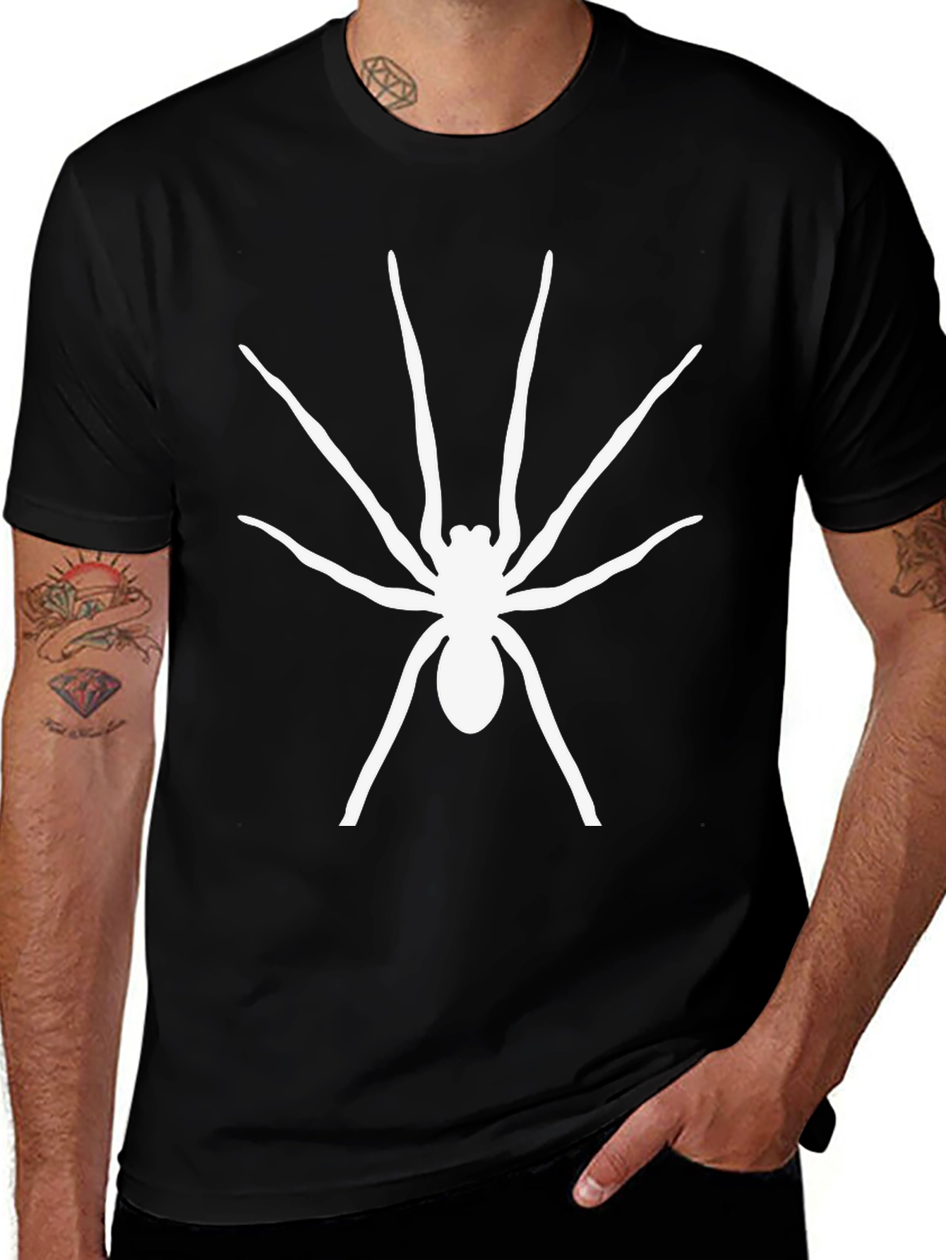 Spider Graphic Tee - Black Cotton Casual T-Shirt