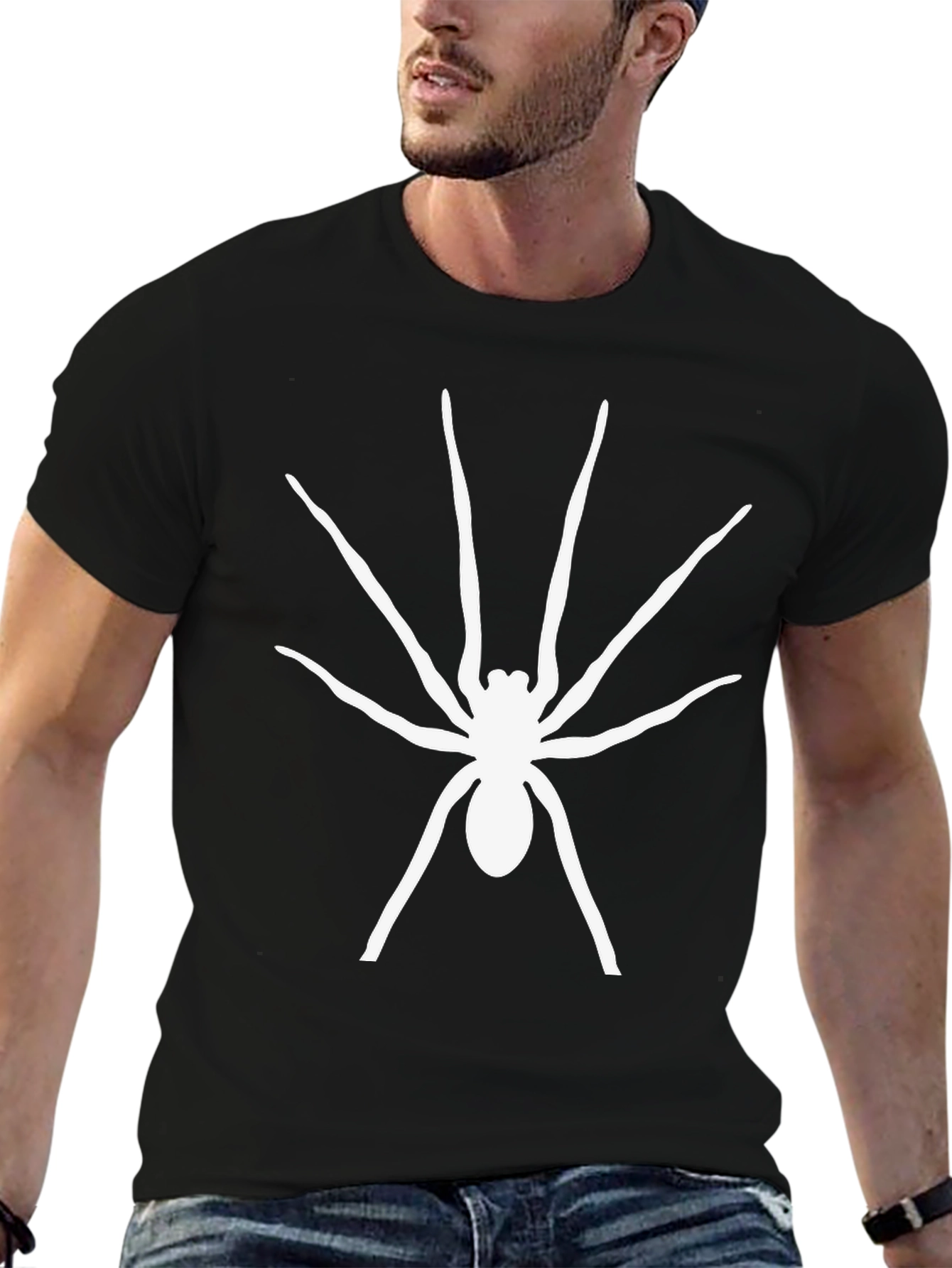 Spider Graphic Tee - Black Cotton Casual T-Shirt