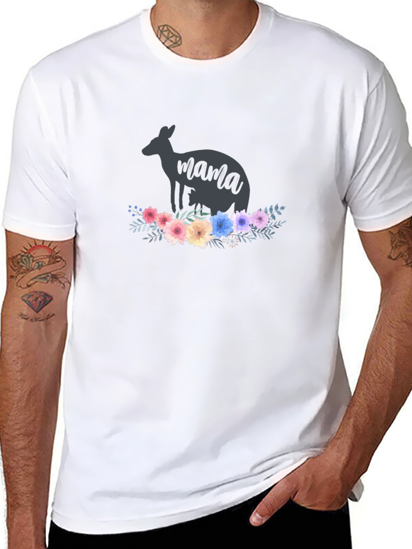 Kangaroo Mama T-Shirt - Floral Design