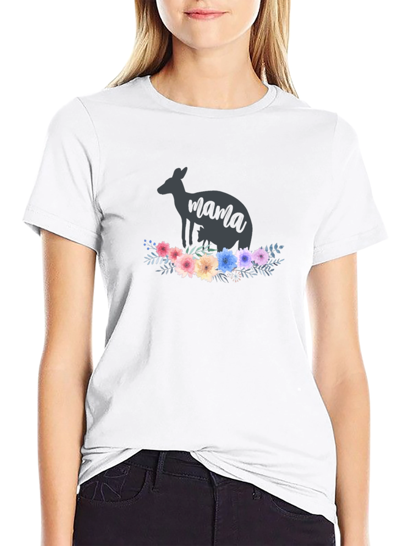 Kangaroo Mama T-Shirt - Floral Design