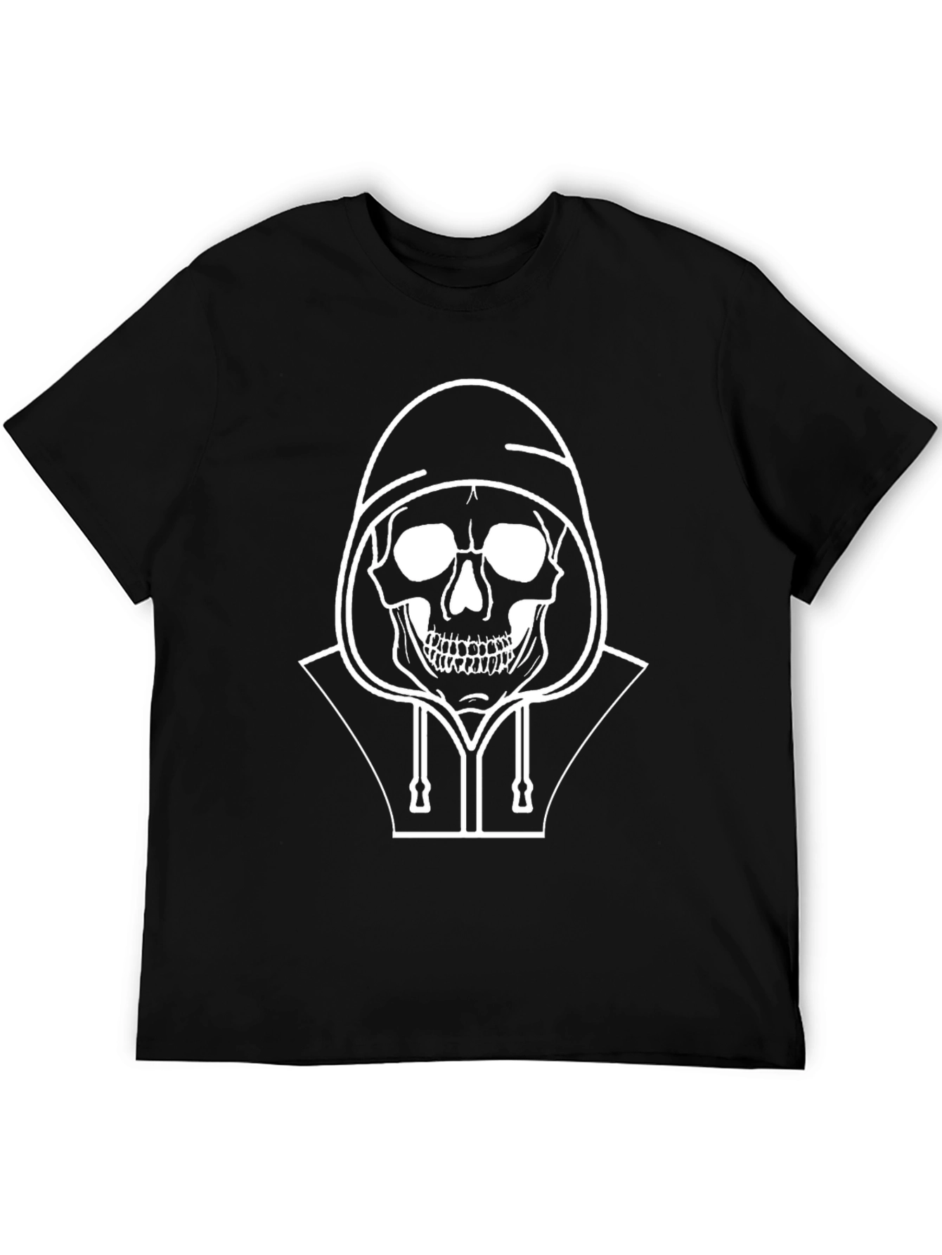 Skull Hoodie Graphic Tee - Mens Black T-Shirt