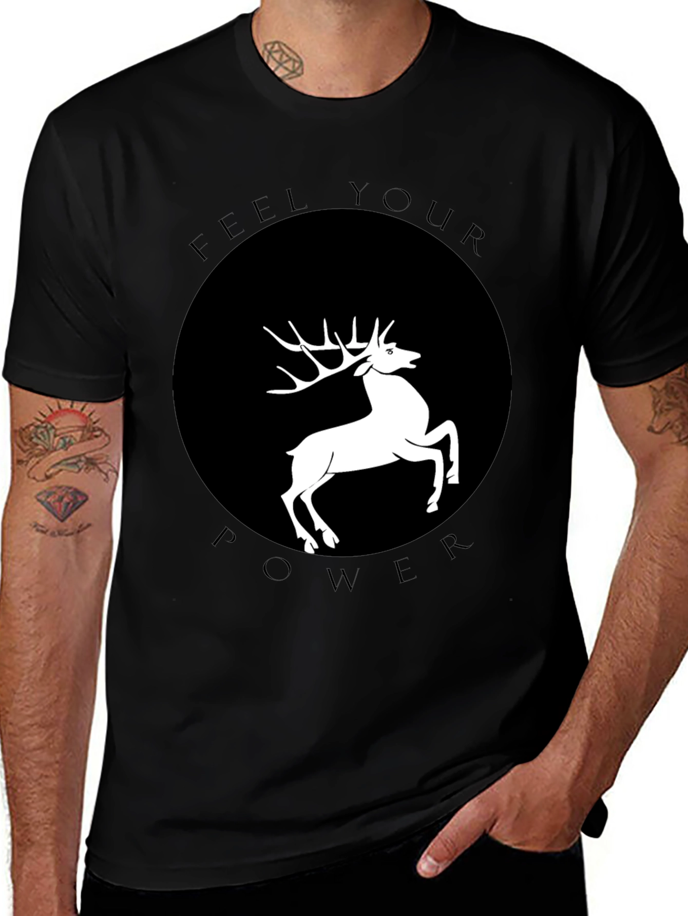 Feel Your Power Deer Graphic T-Shirt - Black