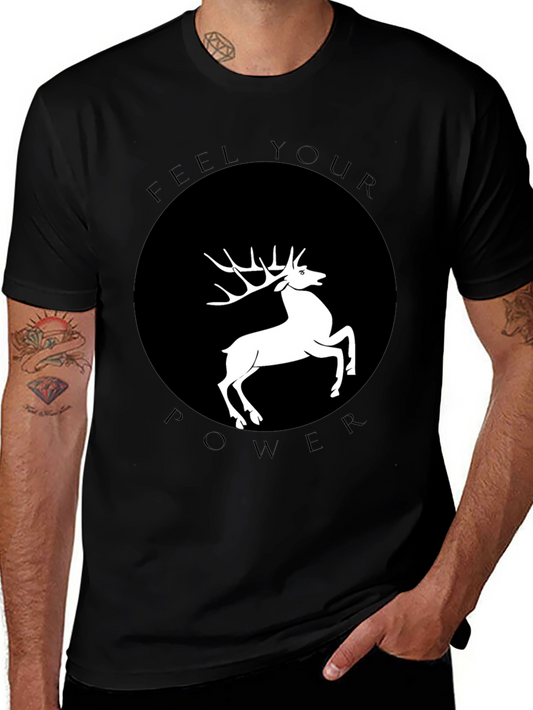 Feel Your Power Deer Graphic T-Shirt - Black