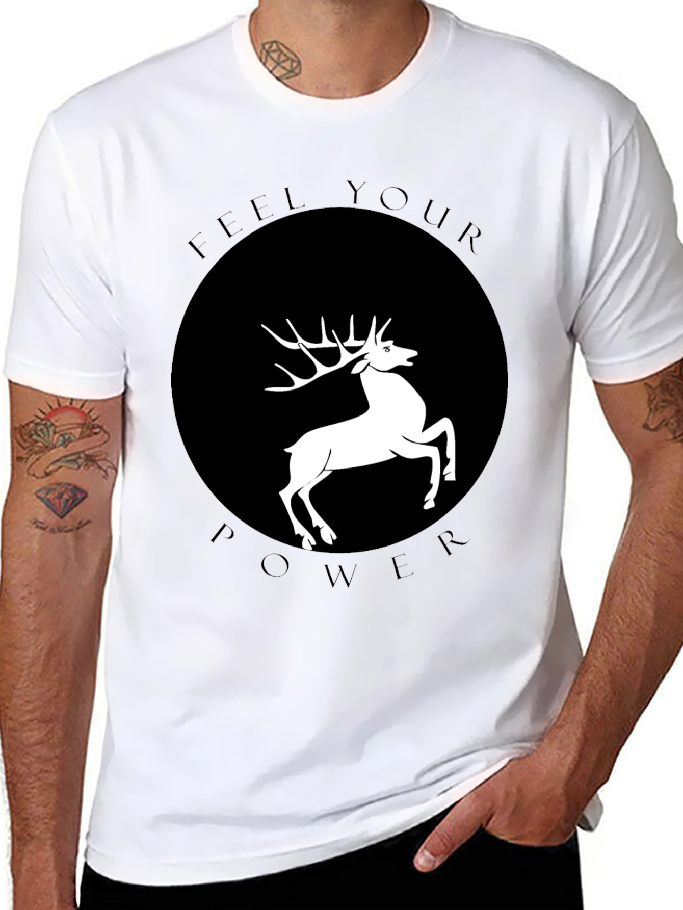 Feel Your Power Deer Graphic T-Shirt - Black