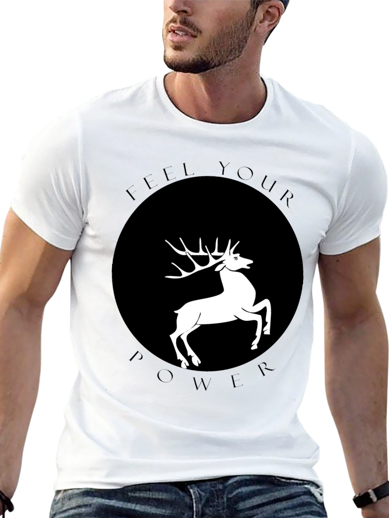 Feel Your Power Deer Graphic T-Shirt - Black