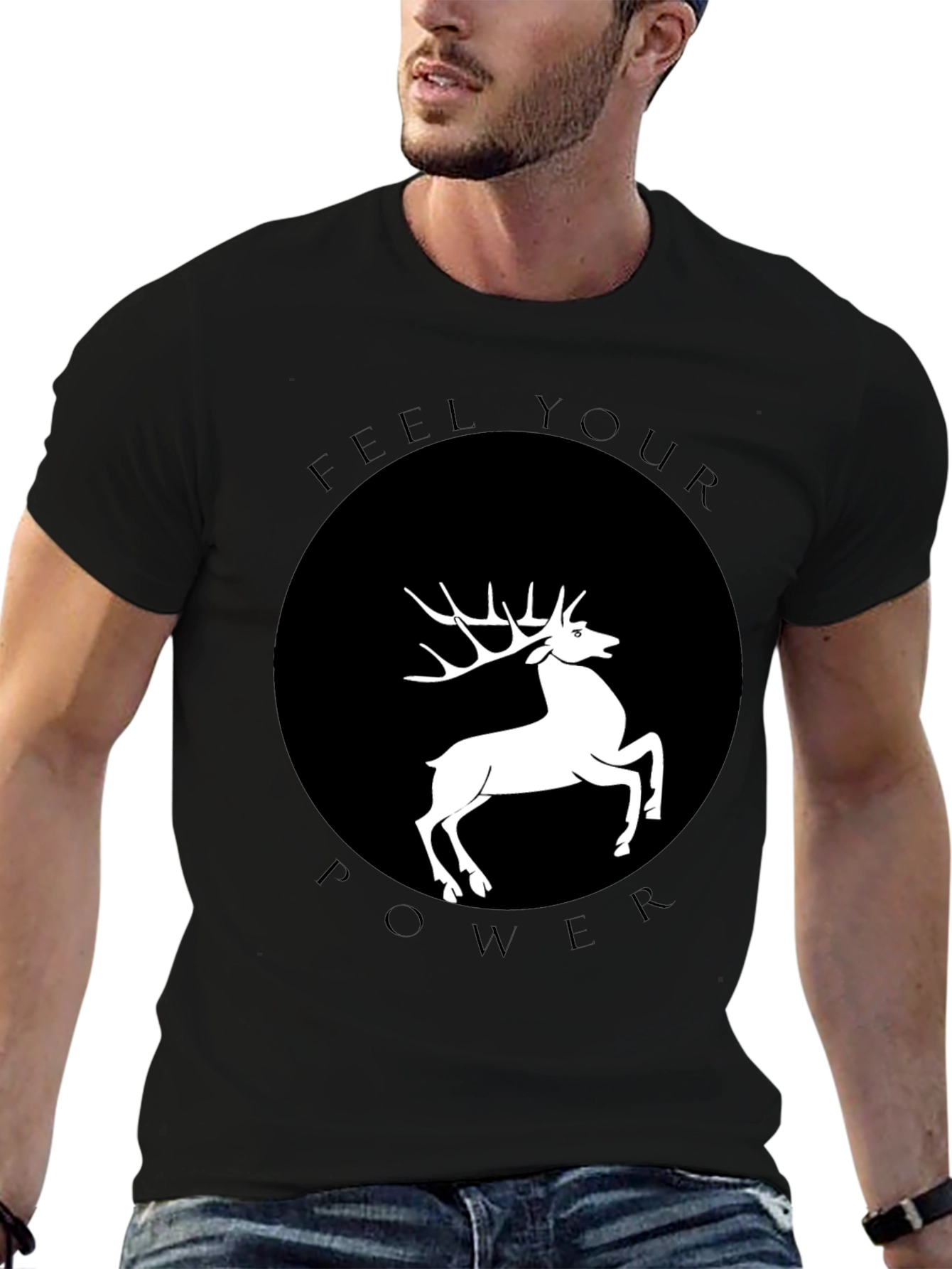 Feel Your Power Deer Graphic T-Shirt - Black