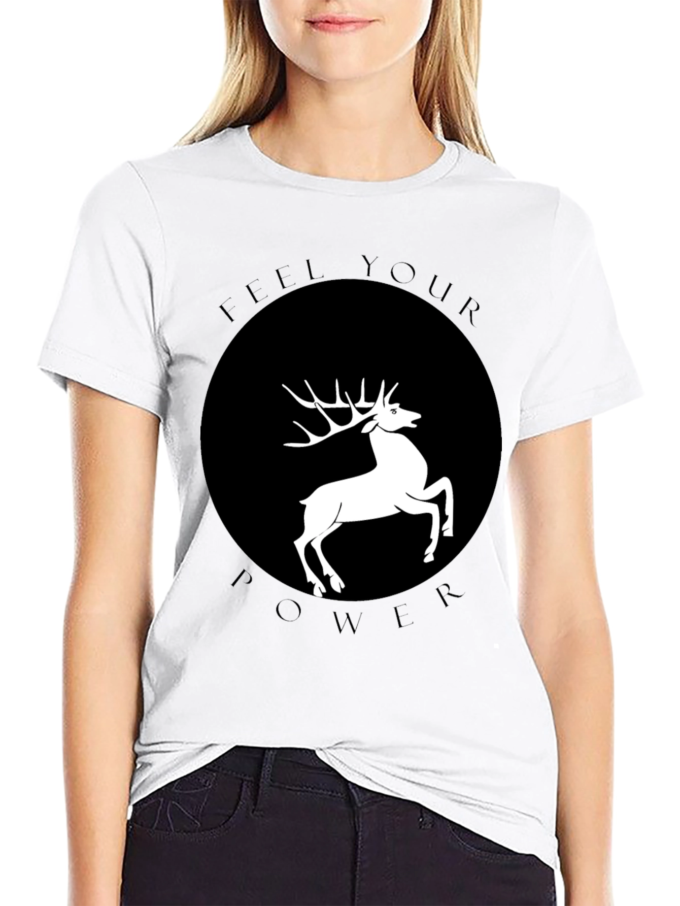 Feel Your Power Deer Graphic T-Shirt - Black