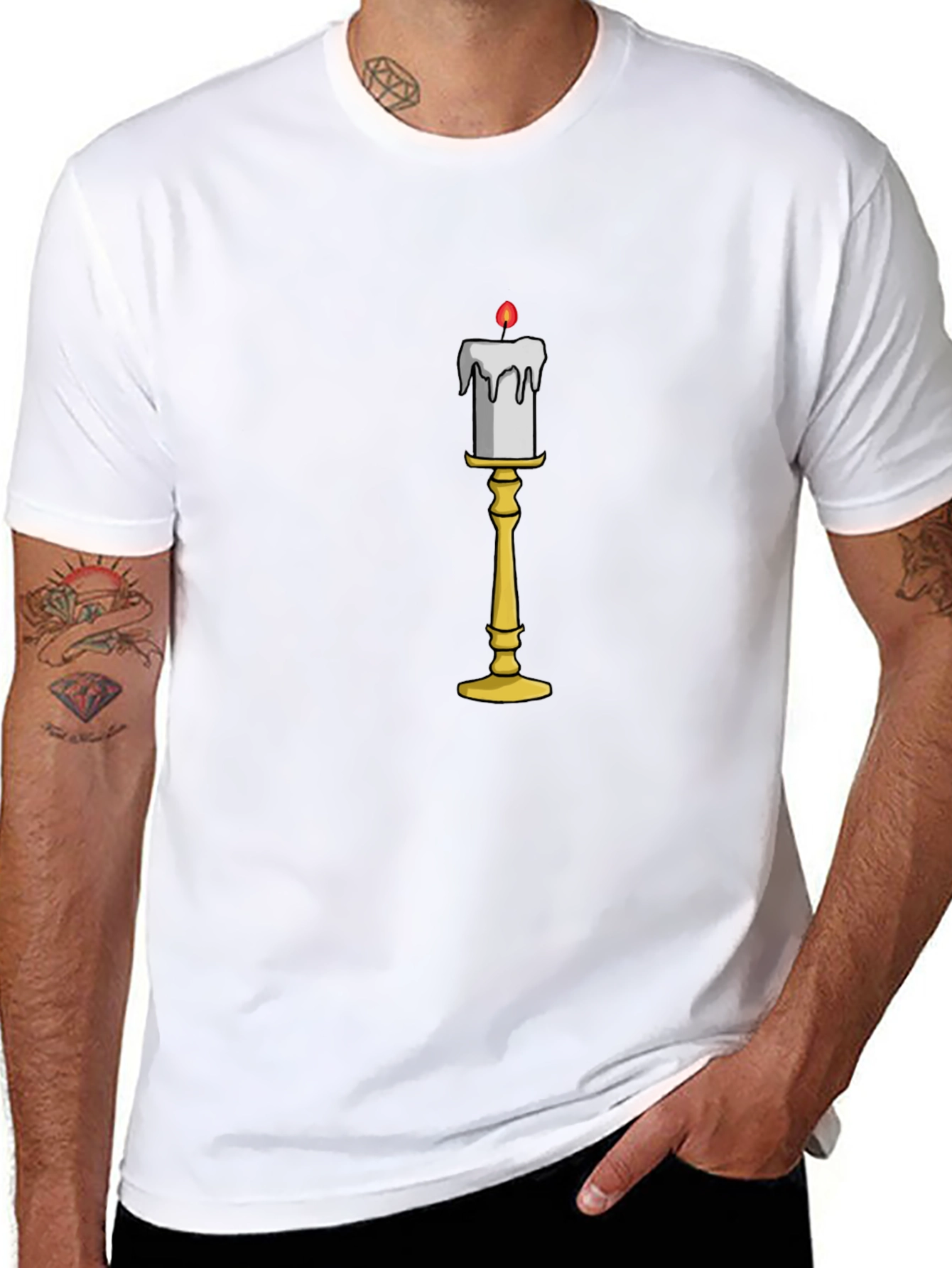 Candle Stand Graphic Tee - Soft Black Cotton Shirt
