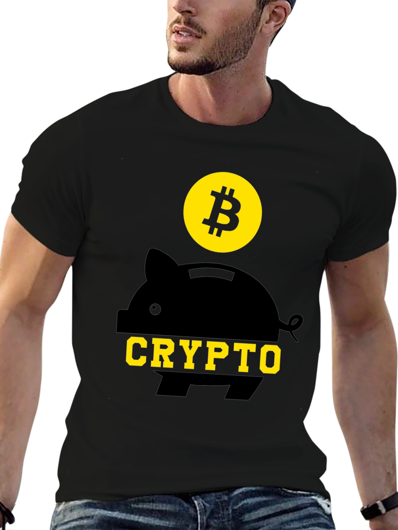 Crypto Piggy Bank Bitcoin Black T-Shirt