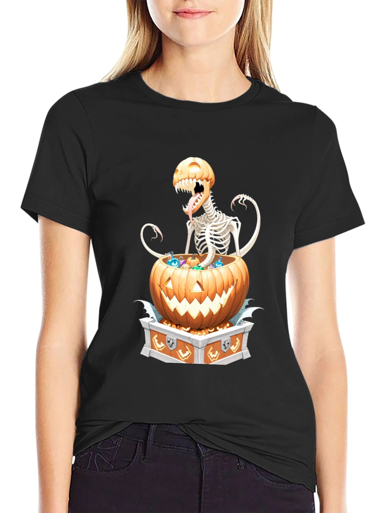 Spooky Skeleton Pumpkin T-Shirt - Halloween Style