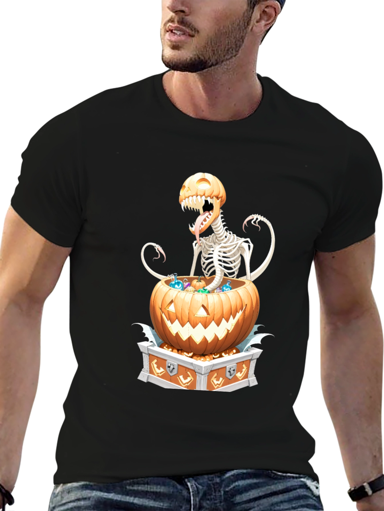 Spooky Skeleton Pumpkin T-Shirt - Halloween Style