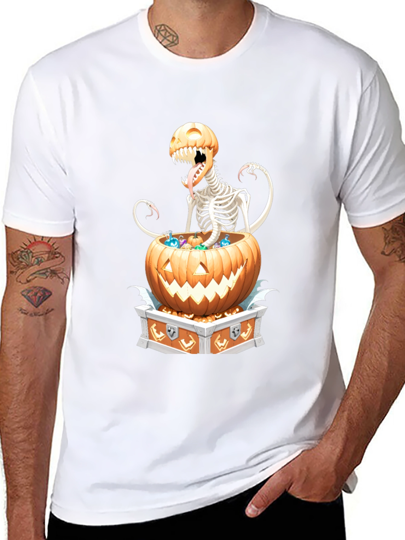 Spooky Skeleton Pumpkin T-Shirt - Halloween Style