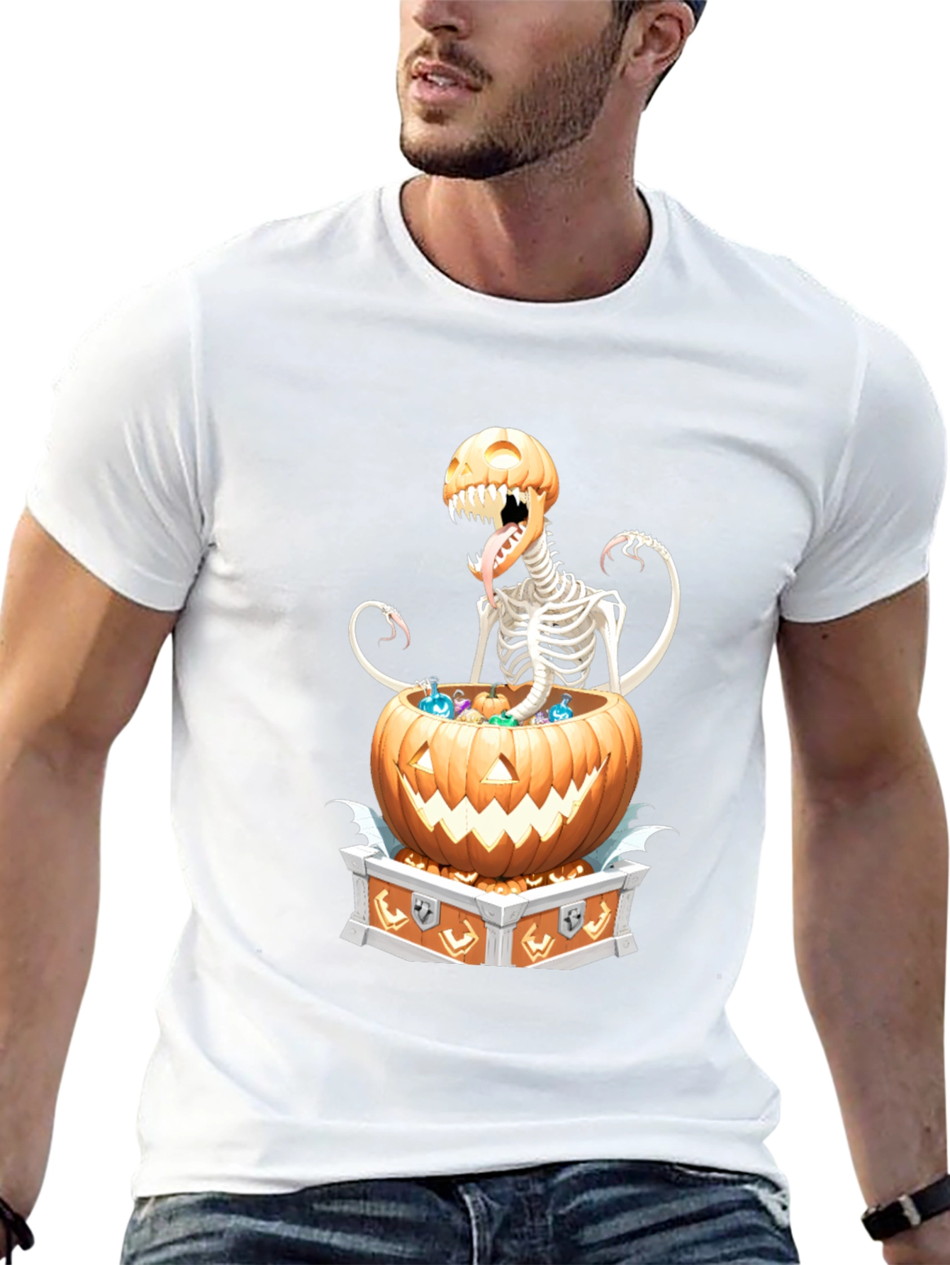Spooky Skeleton Pumpkin T-Shirt - Halloween Style