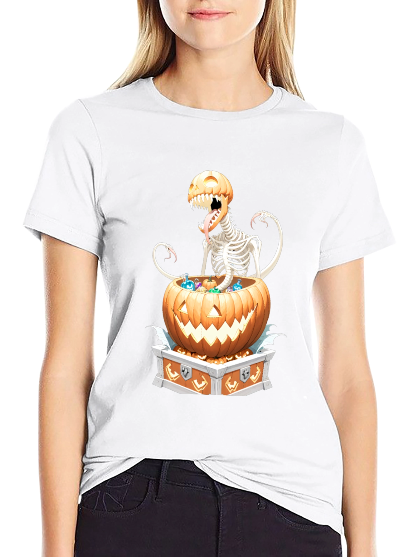 Spooky Skeleton Pumpkin T-Shirt - Halloween Style