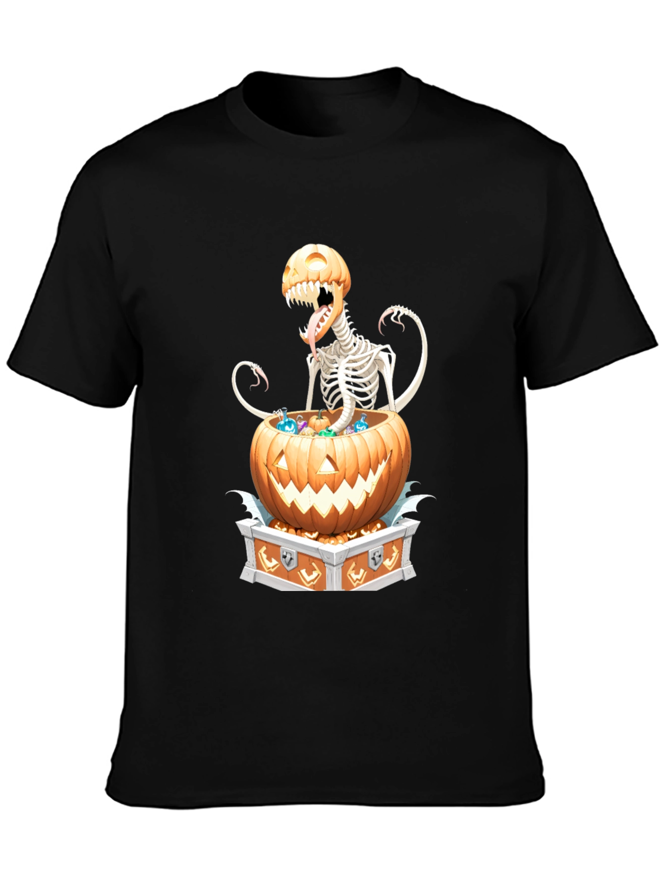Spooky Skeleton Pumpkin T-Shirt - Halloween Style