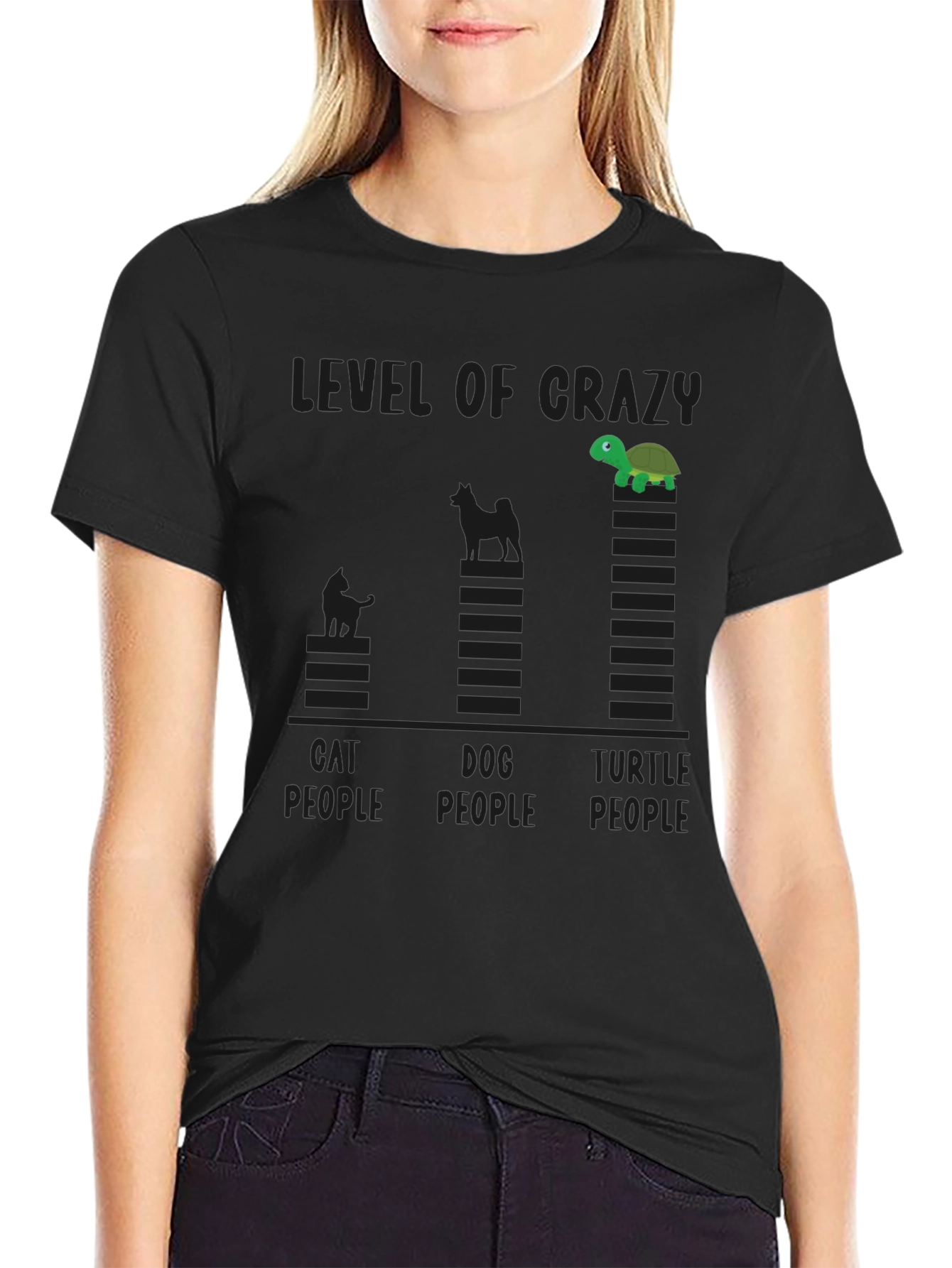 Level of Crazy Cat Dog Turtle People Funny T-Shirt