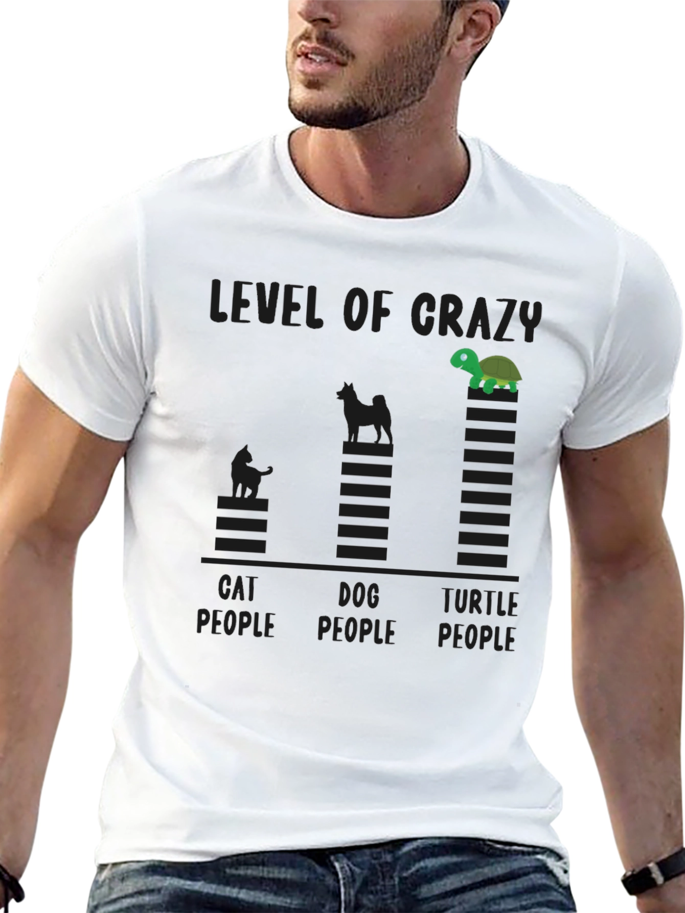 Level of Crazy Cat Dog Turtle People Funny T-Shirt