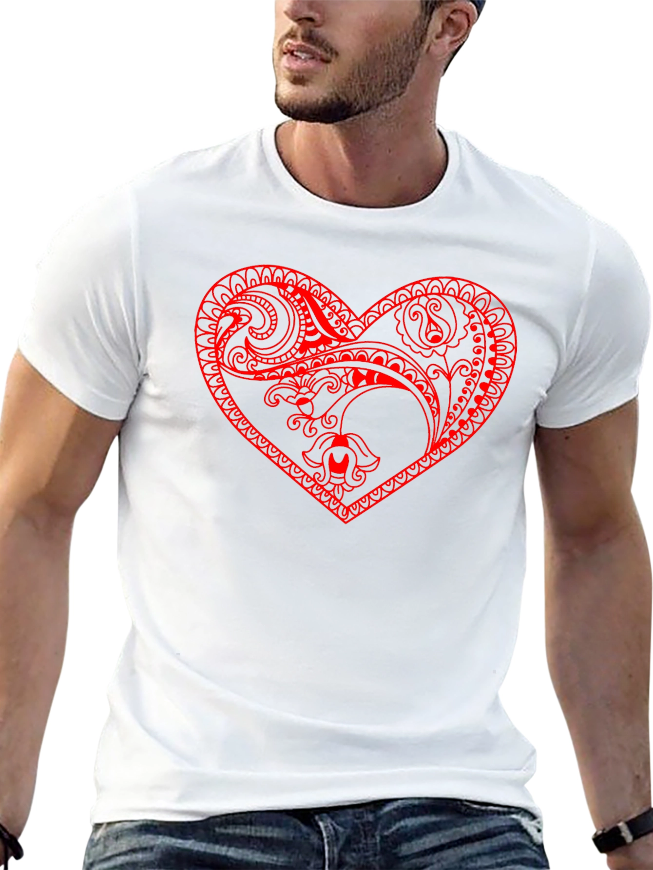 Black Tee with Red Heart Design