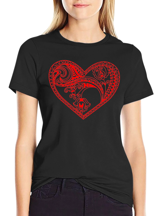 Black Tee with Red Heart Design