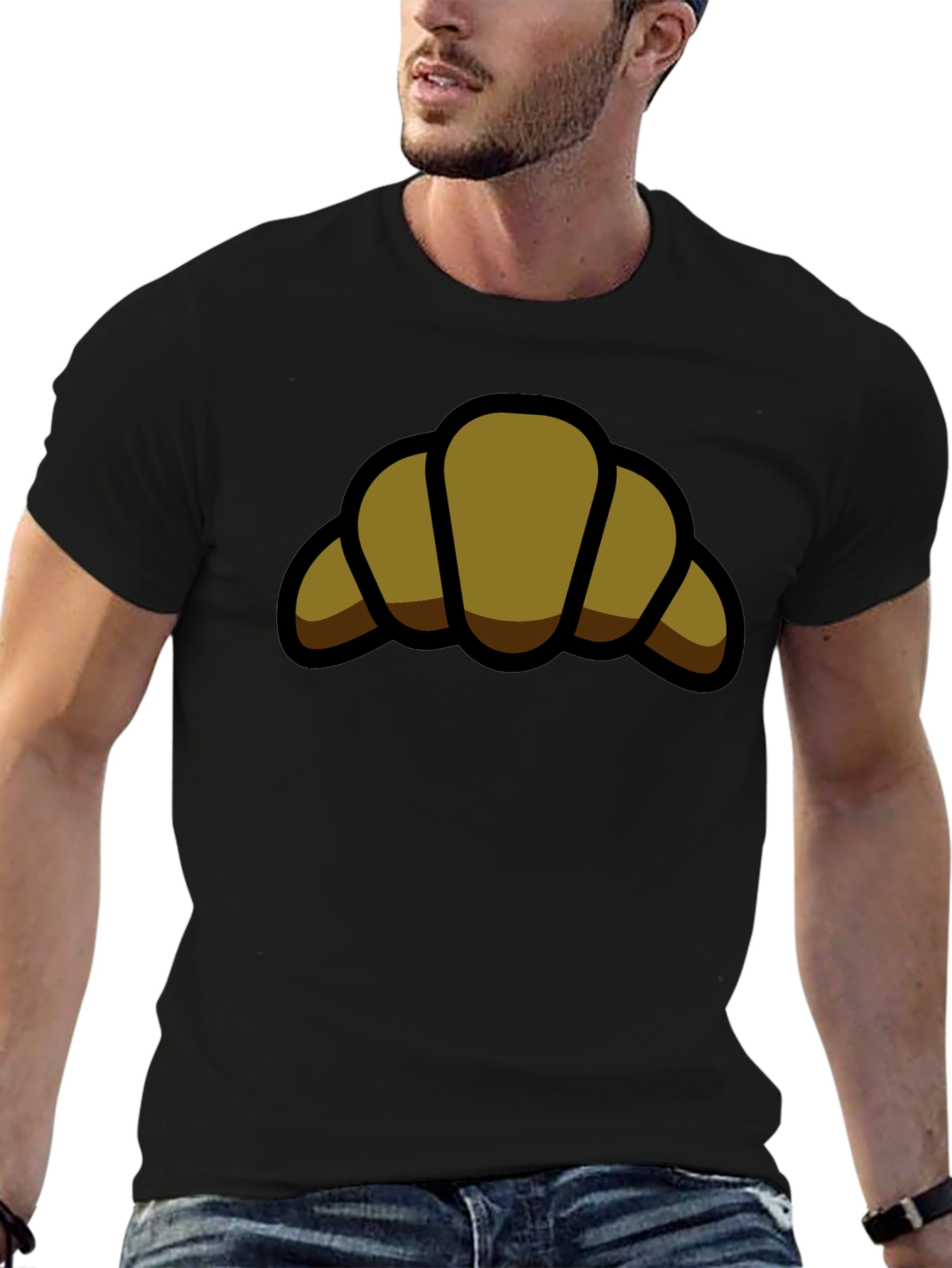 Croissant Graphic Black T-Shirt - Casual Comfort