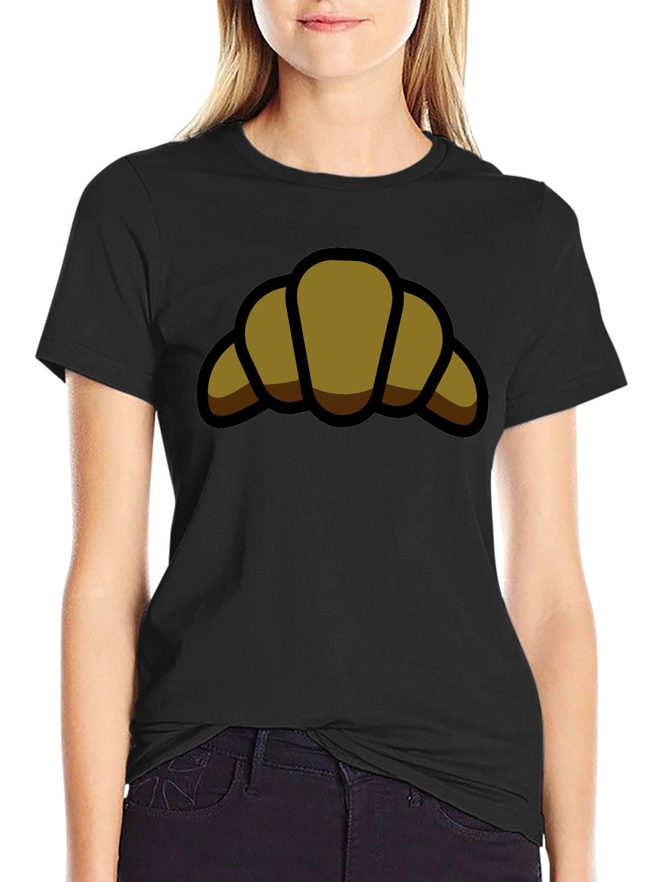 Croissant Graphic Black T-Shirt - Casual Comfort