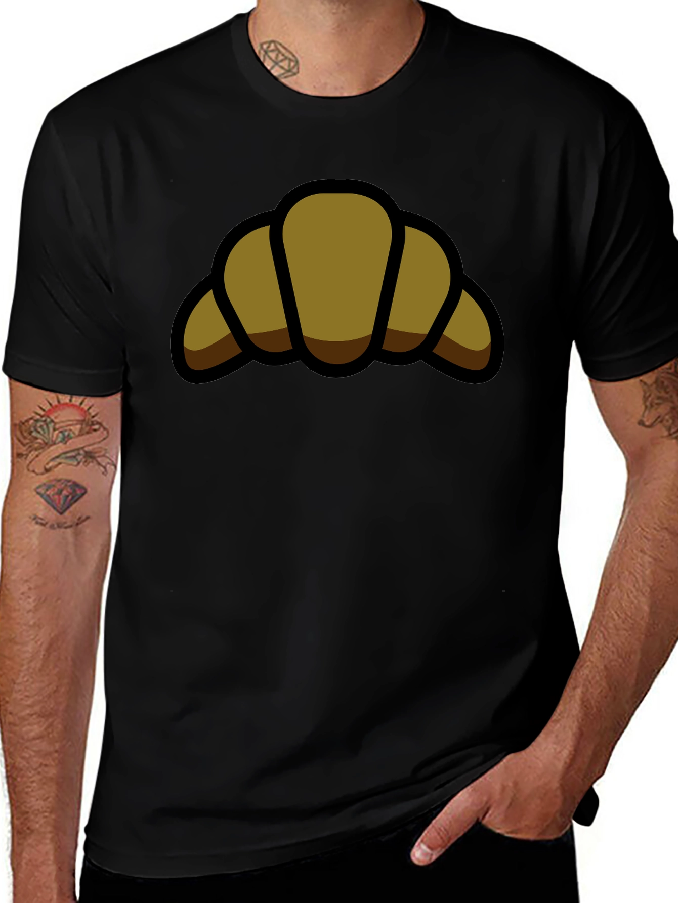 Croissant Graphic Black T-Shirt - Casual Comfort