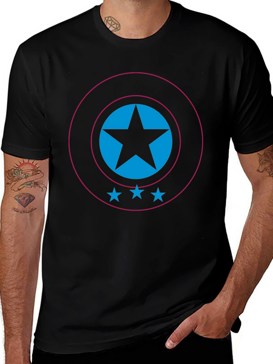 Stylish Black T-Shirt with Star Shield Design