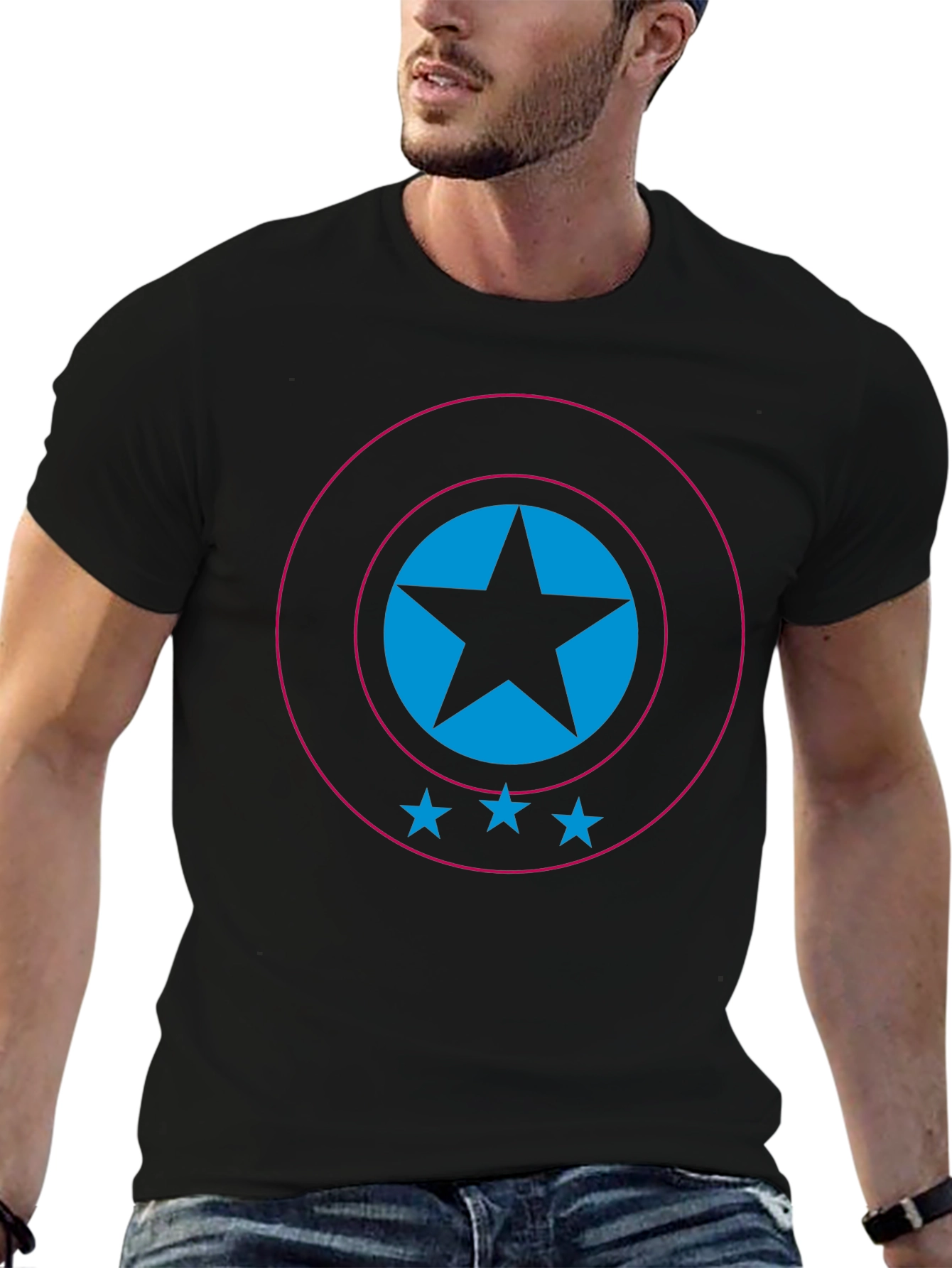Stylish Black T-Shirt with Star Shield Design