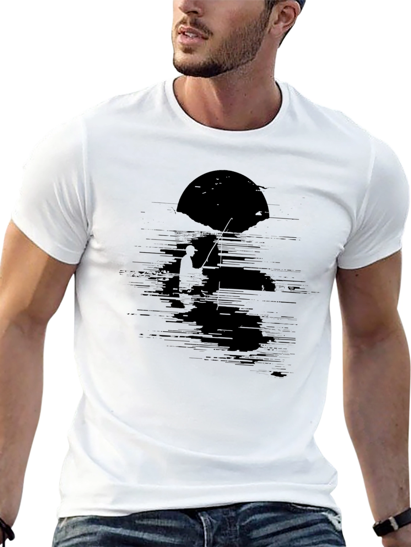 Mens Black Fishing Graphic Tee