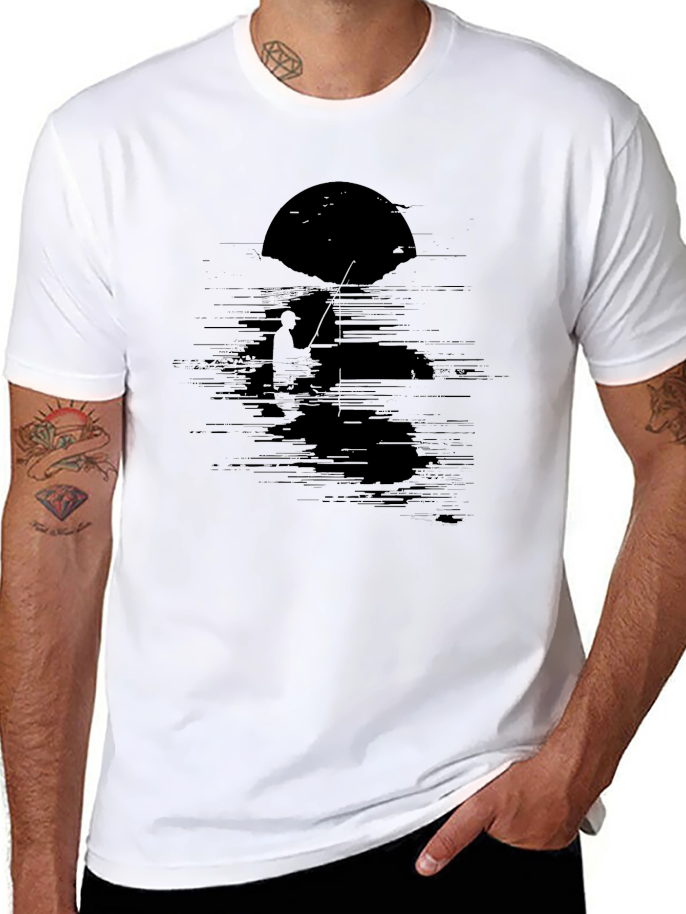 Mens Black Fishing Graphic Tee