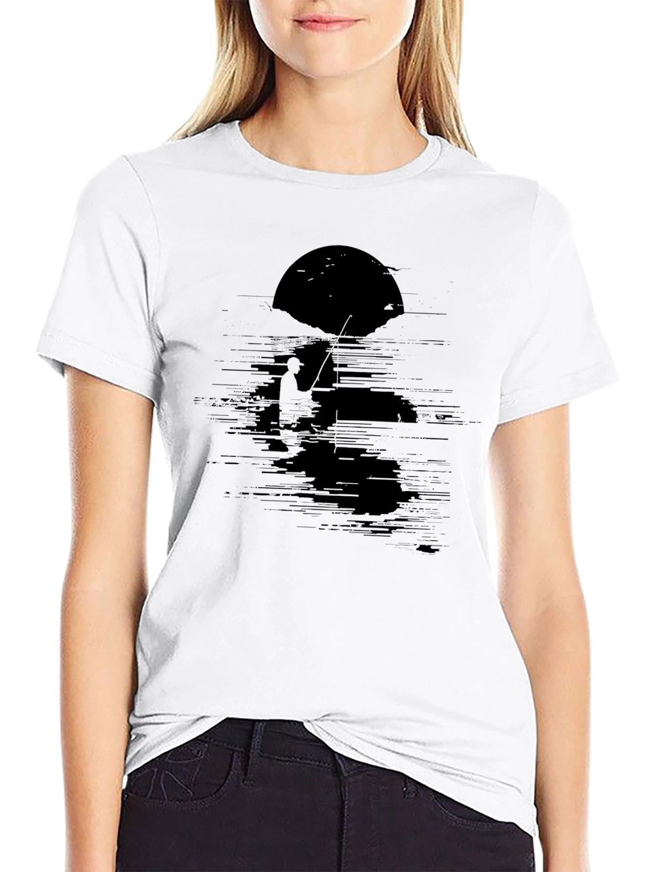 Mens Black Fishing Graphic Tee