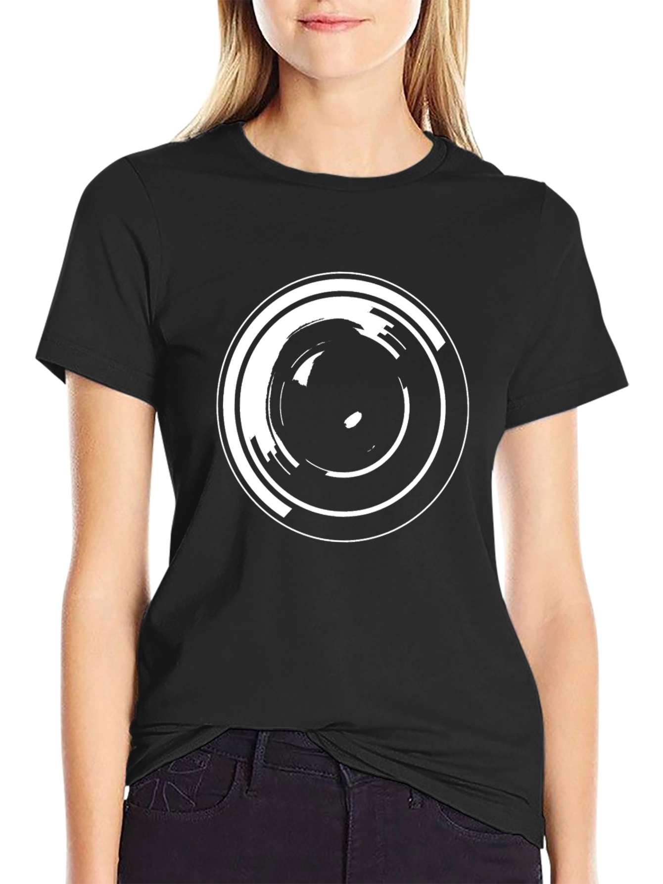 Abstract Circle Graphic Black T-Shirt
