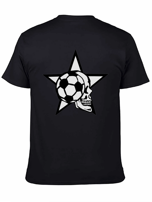 Soccer Skull Star Graphic Tee - Black Cotton T-Shirt