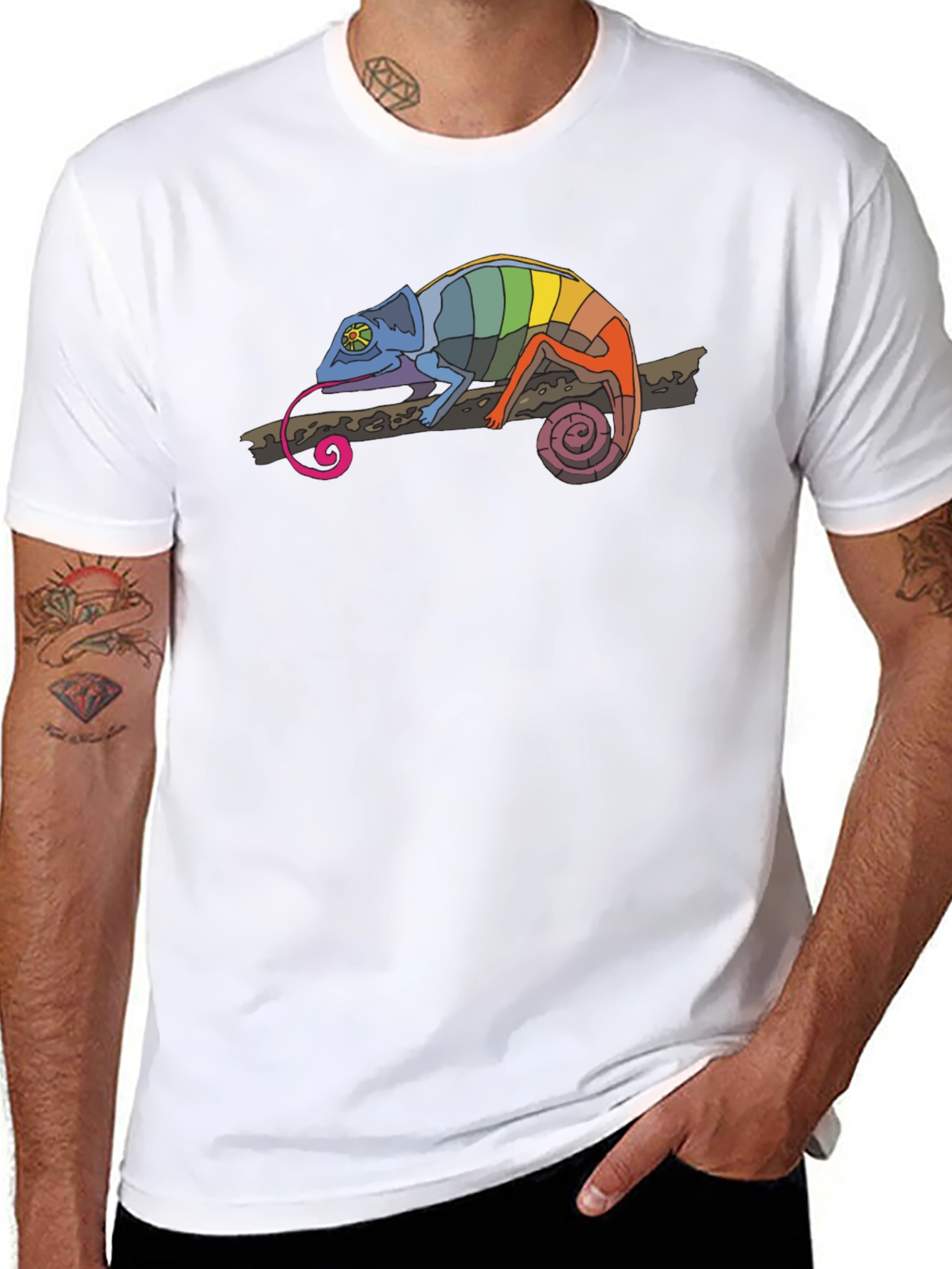 Rainbow Chameleon Graphic T-Shirt - Mens Black Tee