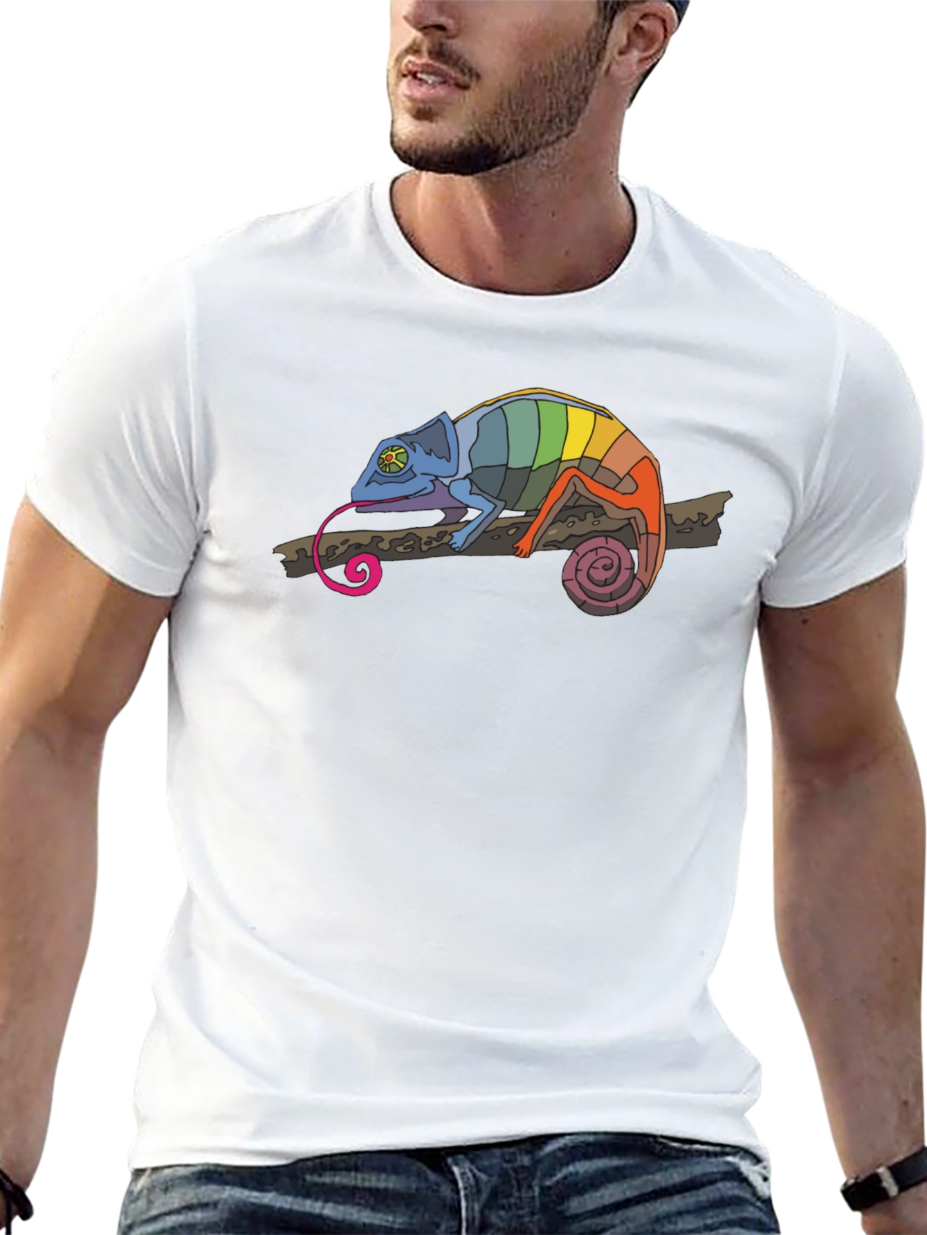 Rainbow Chameleon Graphic T-Shirt - Mens Black Tee