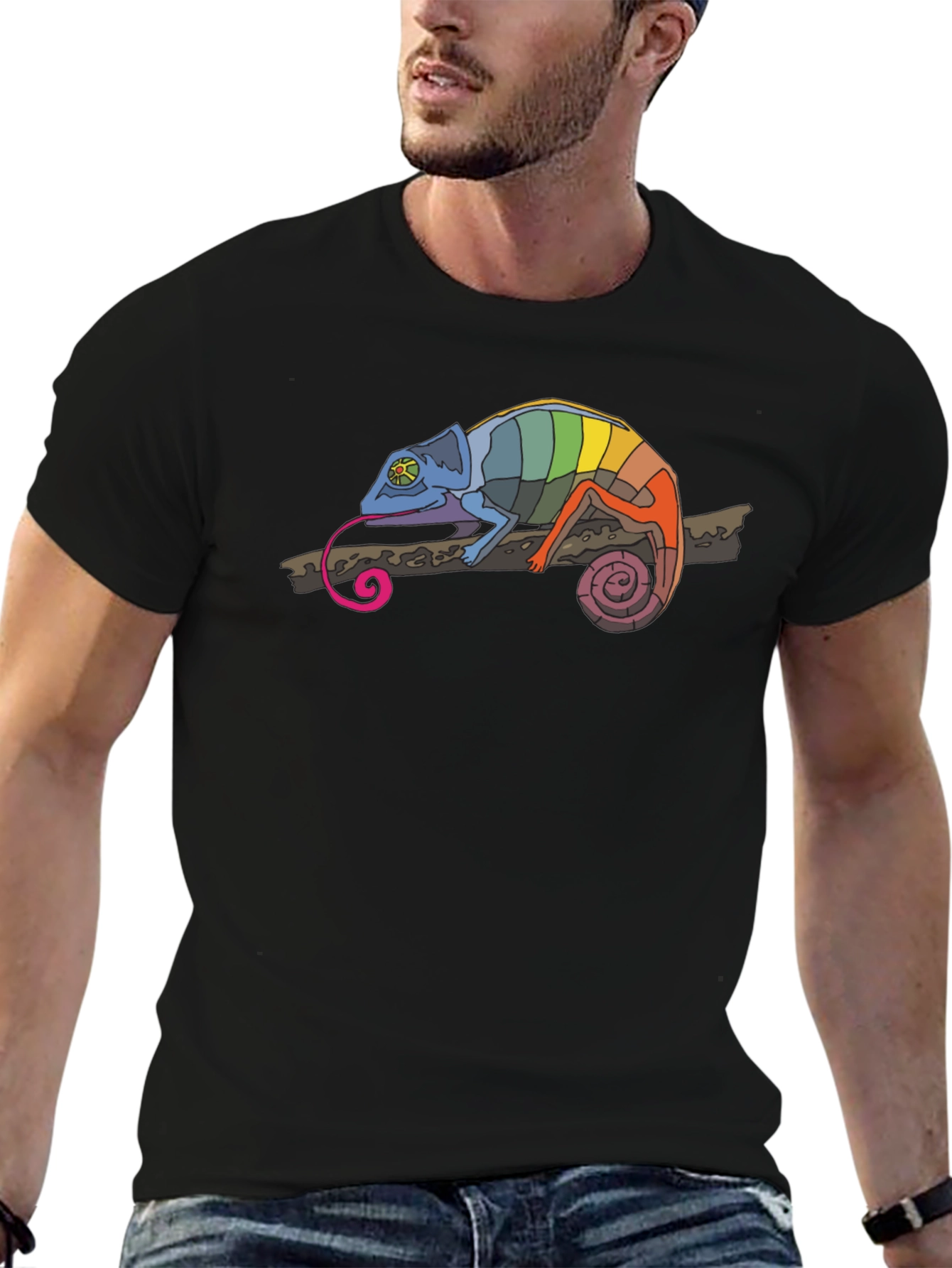Rainbow Chameleon Graphic T-Shirt - Mens Black Tee