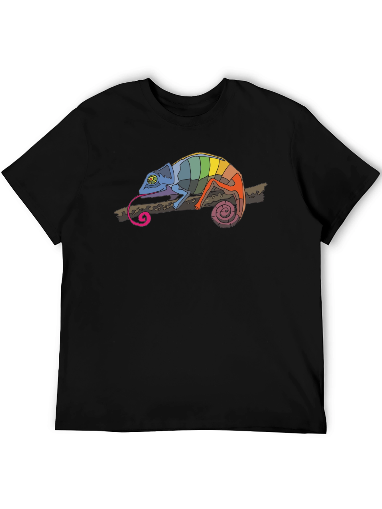 Rainbow Chameleon Graphic T-Shirt - Mens Black Tee