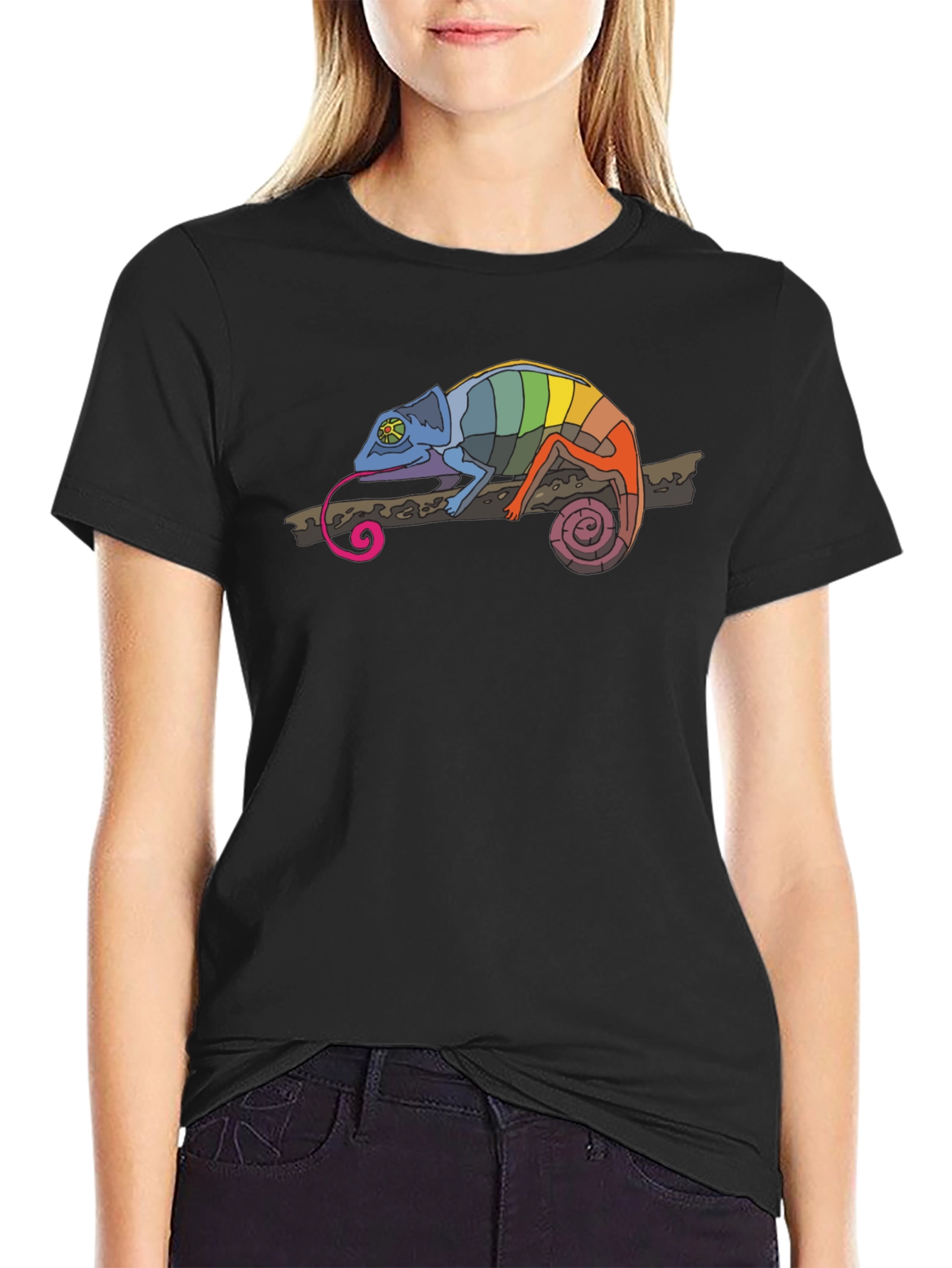Rainbow Chameleon Graphic T-Shirt - Mens Black Tee