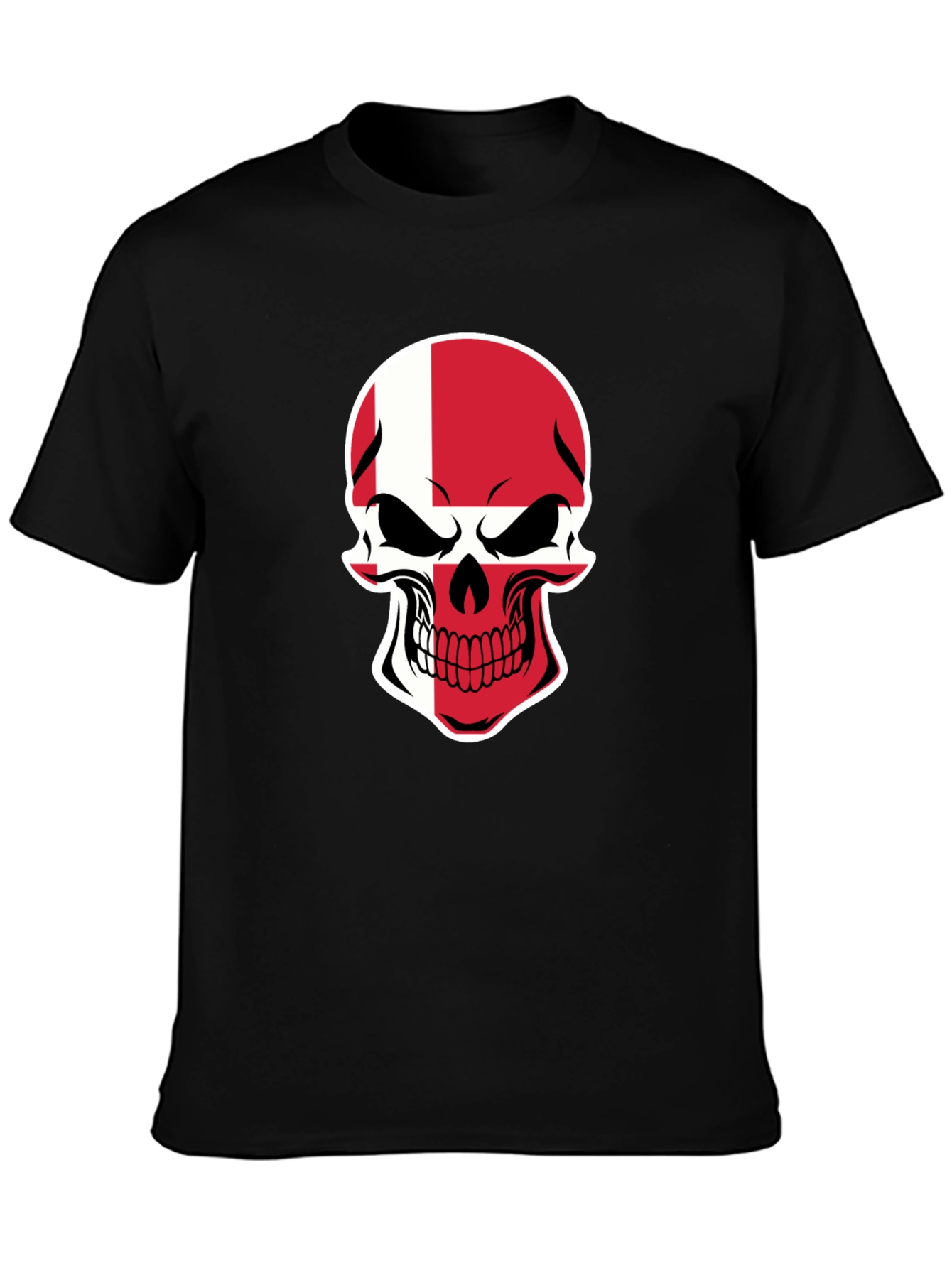 Denmark Flag Skull Graphic Tee - Black