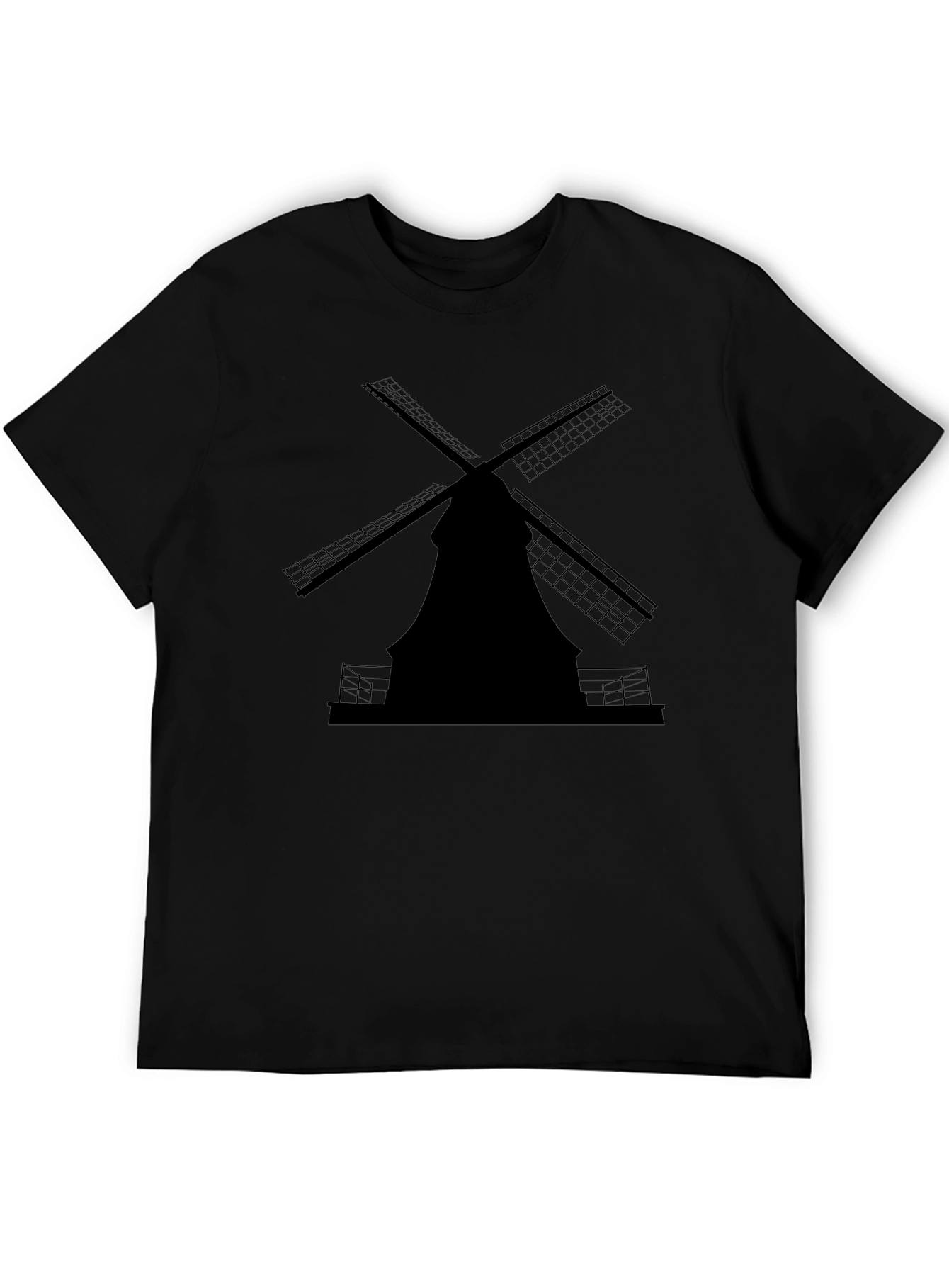 Dutch Windmill Silhouette Tee - Classic Black Cotton T-Shirt